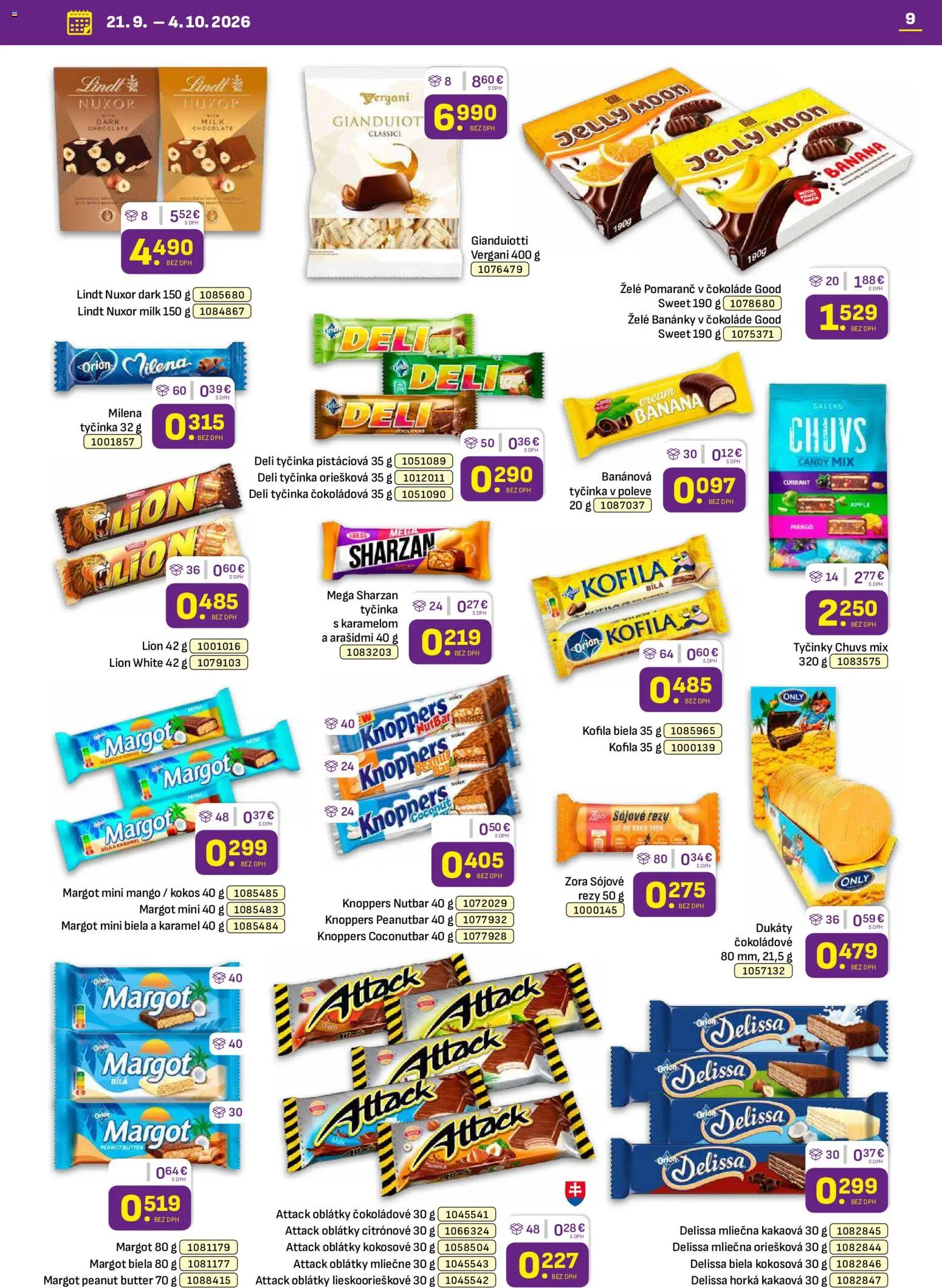 Nové Libex akcie – leták je platný od 21.09.2026 | Strana: 9 | Produkty: Kokos, Lindt, Apple, Oblátky