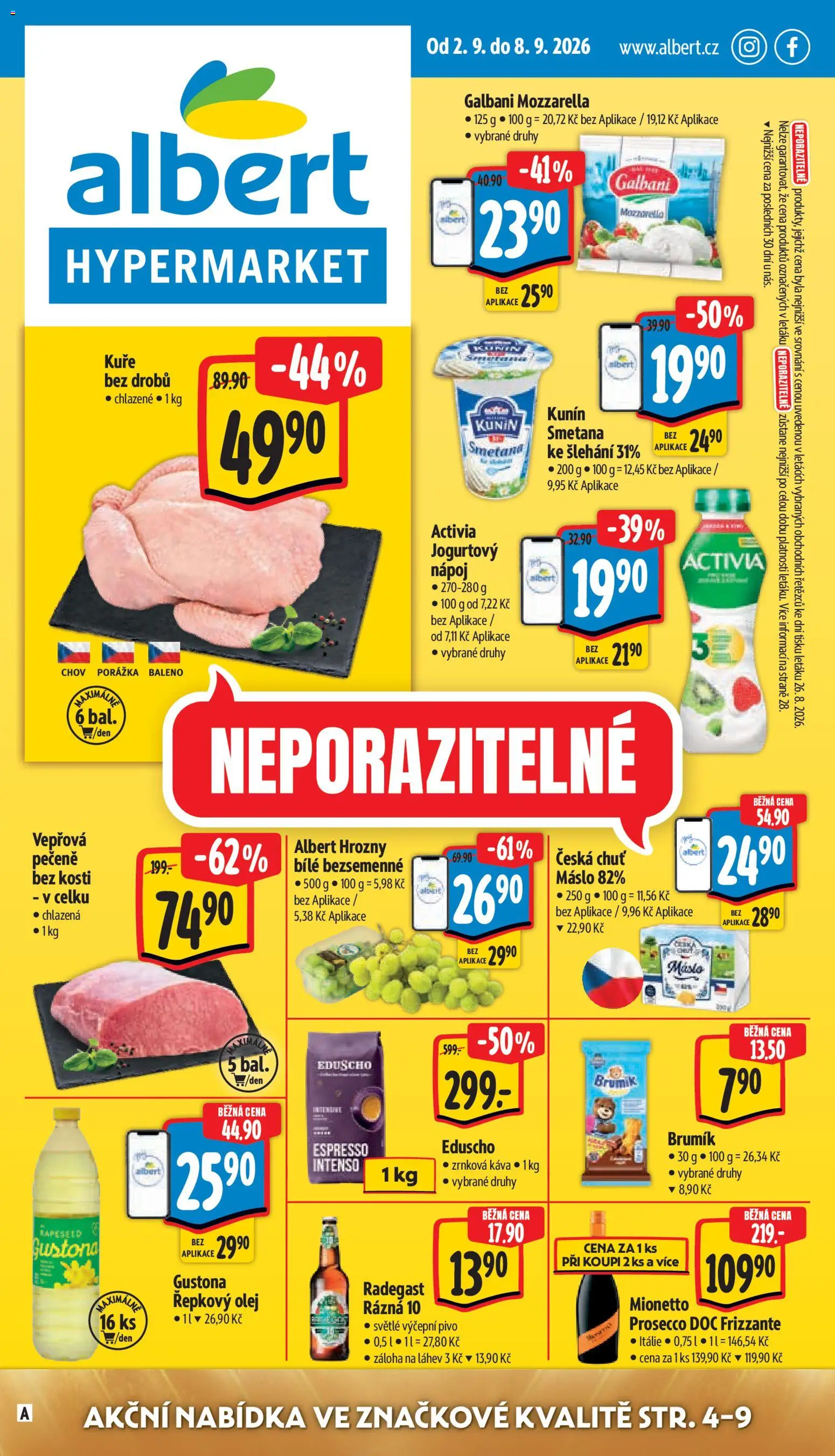 Albert leták - Hypermarket od 02.09.2026 | Strana: 1 | Produkty: Vepřová pečeně, Olej, Radegast, Kuře