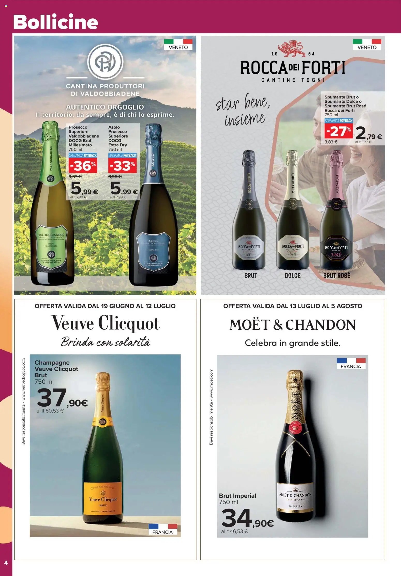 Volantino Carrefour del 19.06.2026 | Pagina: 4 | Prodotti: Prosecco, Spumante, Champagne