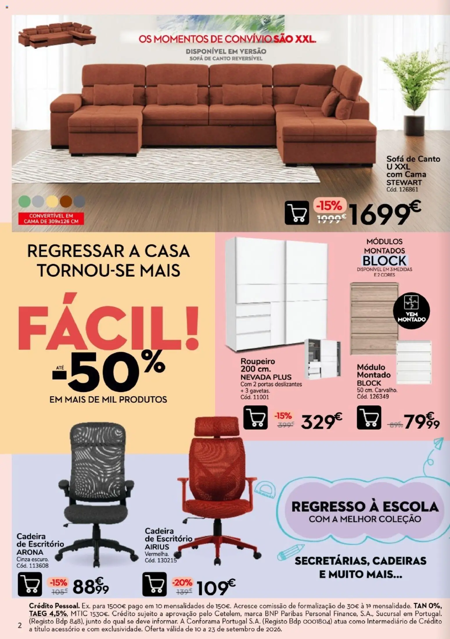 Conforama - Quinzena top │ válido de 10/09/2026 | Página: 2 | Produtos: Cadeiras, Portas, Sofá, Cadeira