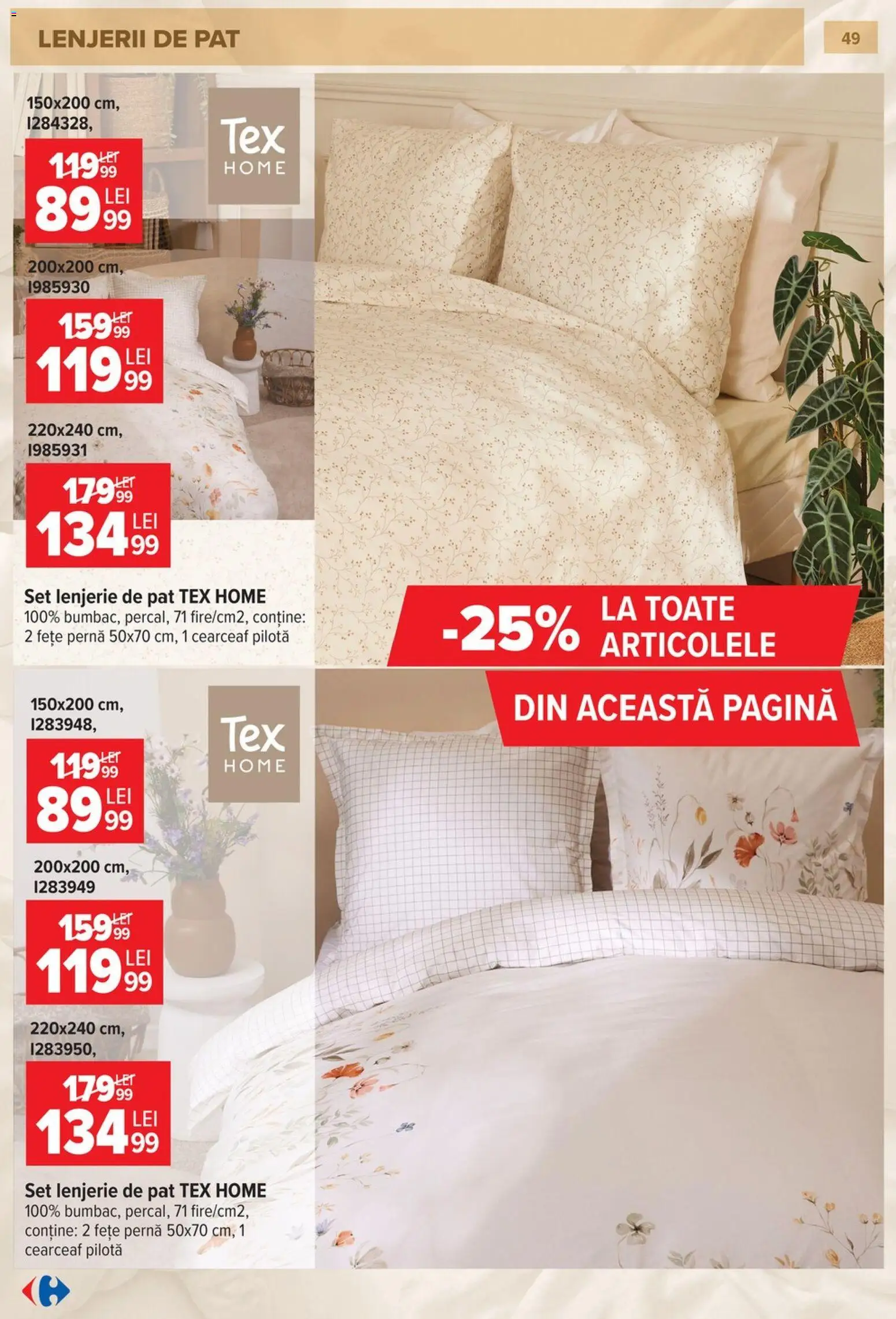 Noul catalog Carrefour – valabil de la 23.09.2026 | Pagină: 49 | Produse: Pat, Lenjerie de pat, Pernă, Tex