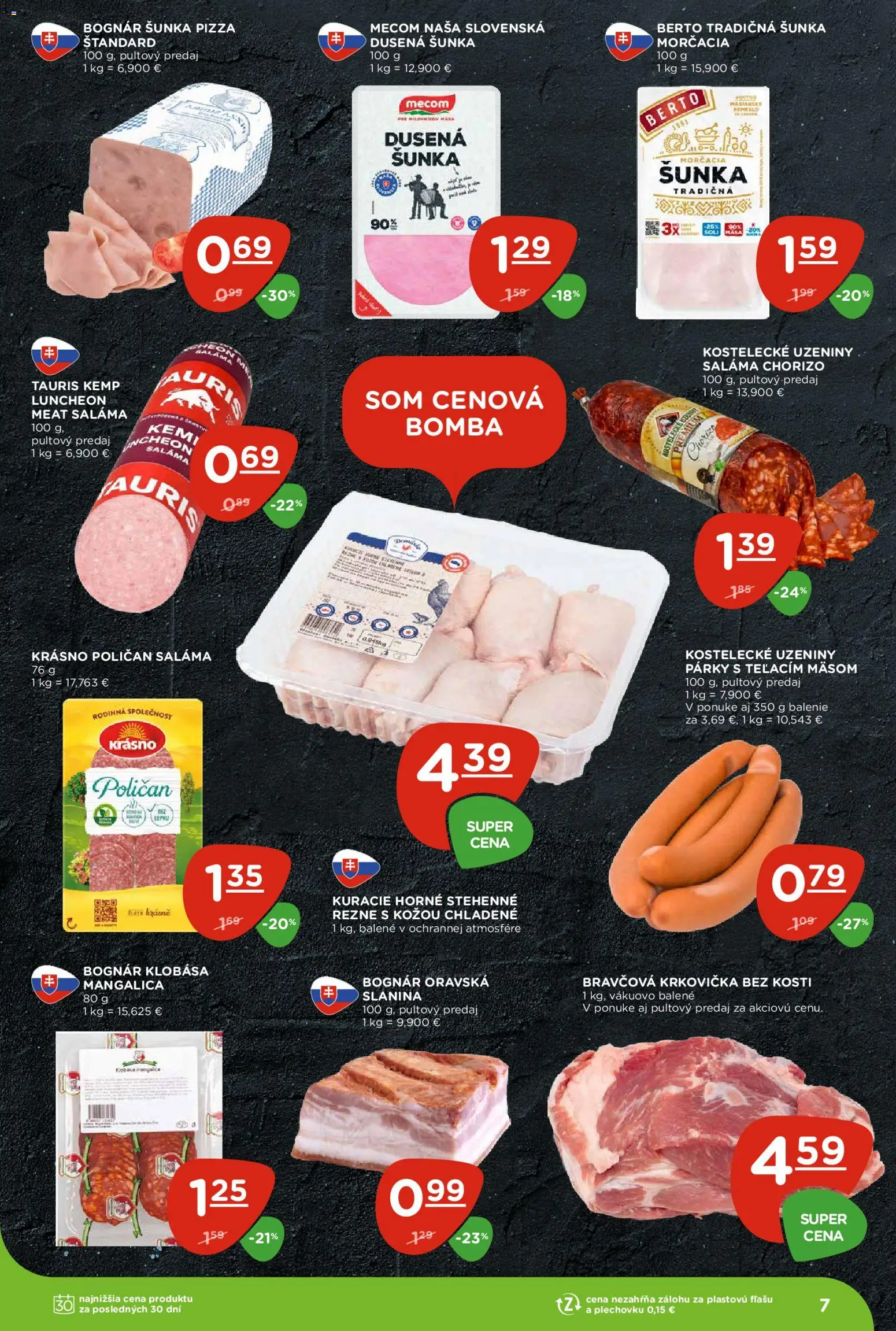 Nové Terno akcie – leták je platný od 23.04.2026 | Strana: 7 | Produkty: Šunka, Pizza, Bravčová krkovička, Párky