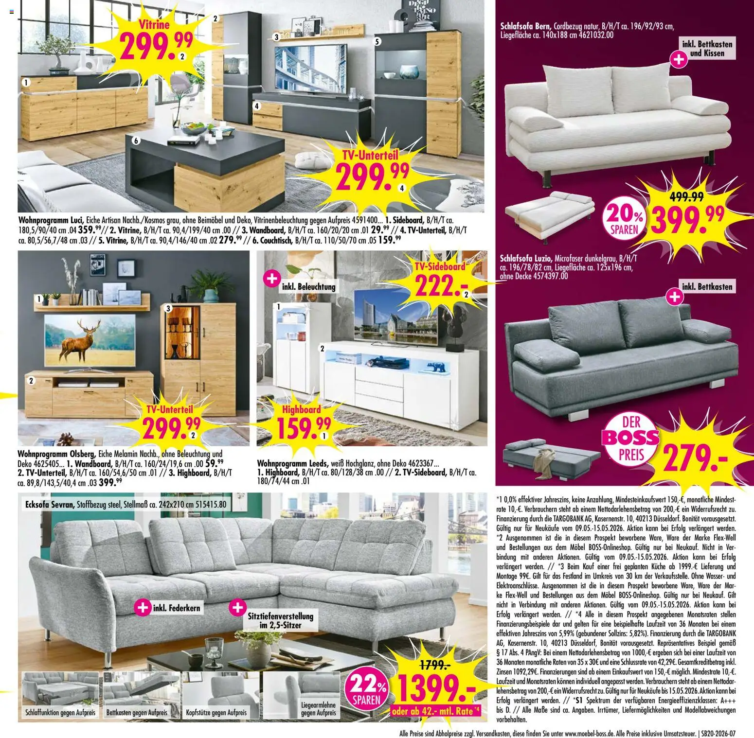 SB Möbel Boss Prospekt Alte Messe Leipzig – gültig ab 09.05.2026 | Seite: 7 | Produkte: Schlafsofa, Ecksofa, Decke, Küche