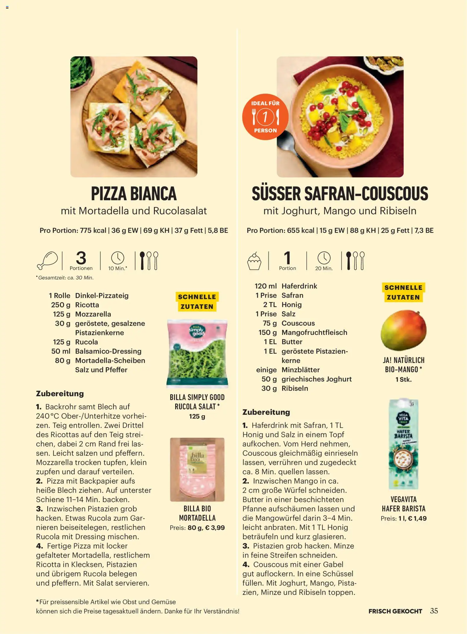 Billa AT akciós ujság - amely érvényes a következő dátumtól: 2026.10.01. | Oldal: 35 | Termékek: Mozzarella, Joghurt, Pizza, Mangó