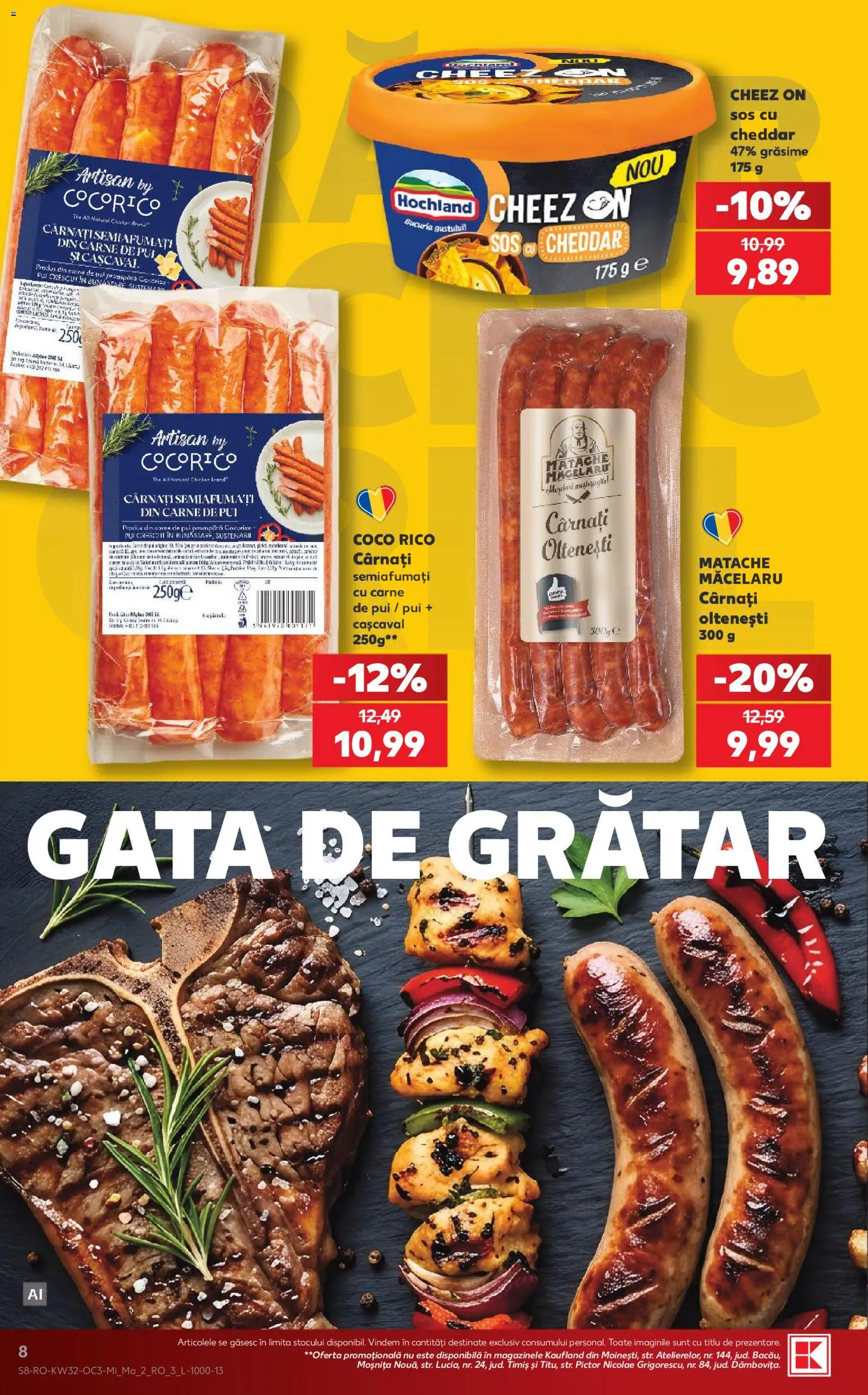 Noul catalog Kaufland – valabil de la 05.08.2026 | Pagină: 8 | Produse: Grătar, Hacıyatmaz Kedi Oyuncağı, Cașcaval, Cârnați