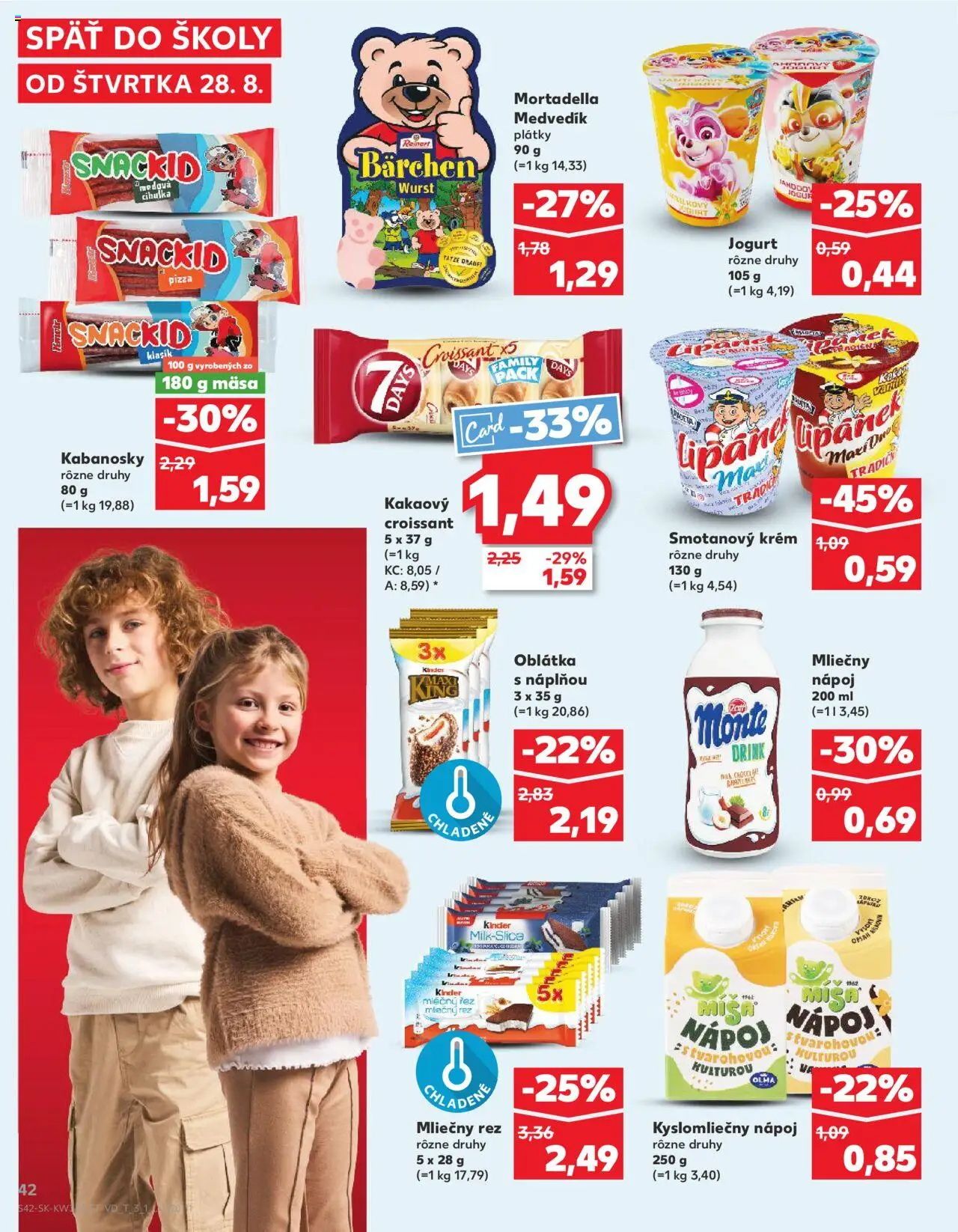 Nové Kaufland akcie – leták je platný od 28.08.2025 | Strana: 42 | Produkty: Pizza, Croissant, Kinder, Krém