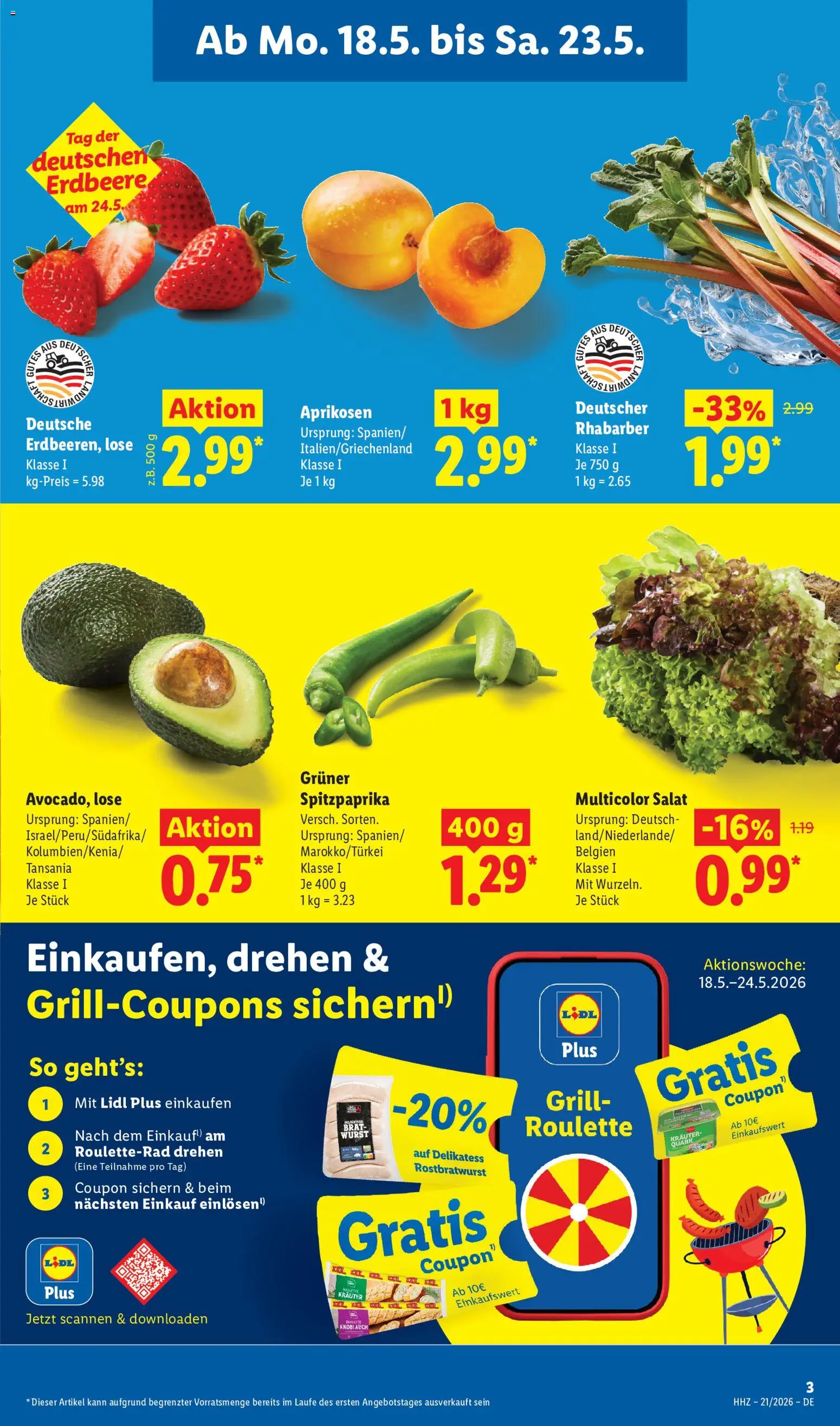 Lidl Prospekt – gültig ab 18.05.2026 | Seite: 7 | Produkte: Grill, Knoblauch, Rhabarber, Salat