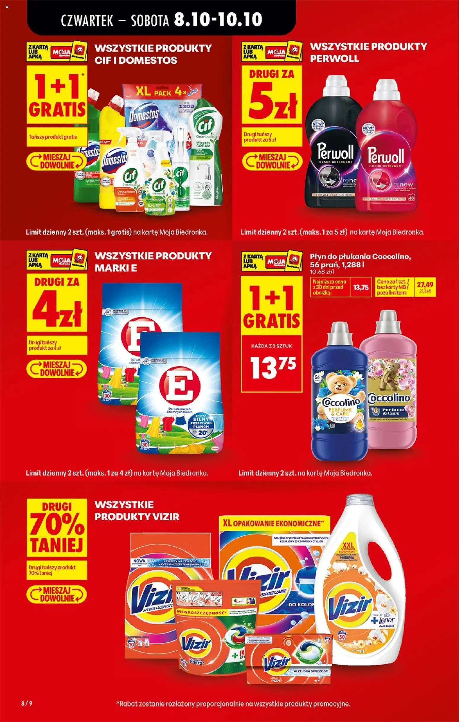 Biedronka gazetka od czwartku od 08.10.2026 | Strona: 12 | Produkty: Karta, Perwoll, Domestos, Lenor gold orchid