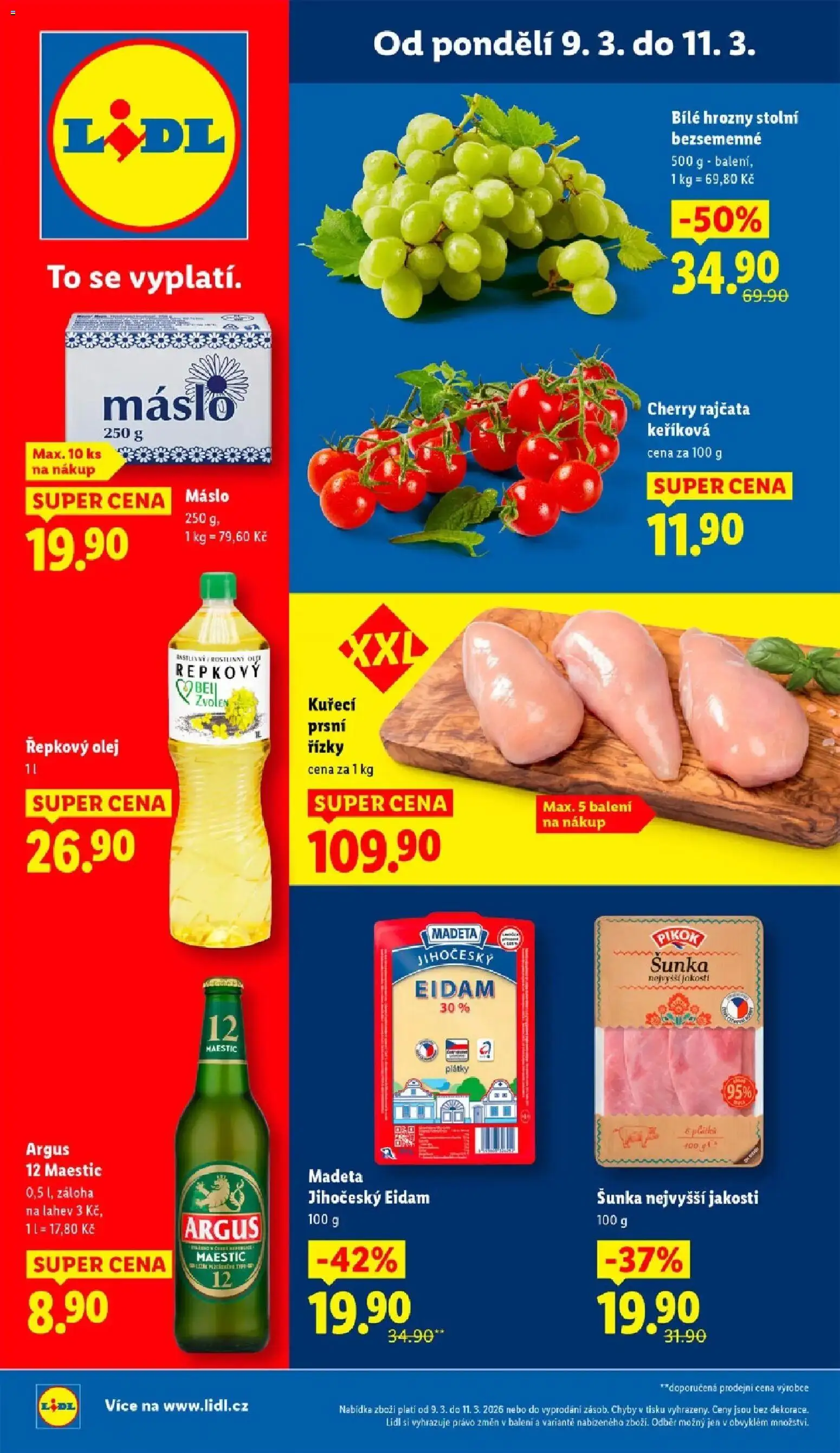 Lidl aktuální leták od 09.03.2026 | Strana: 1 | Produkty: Olej, Rajčata, Hrozny, Pikok
