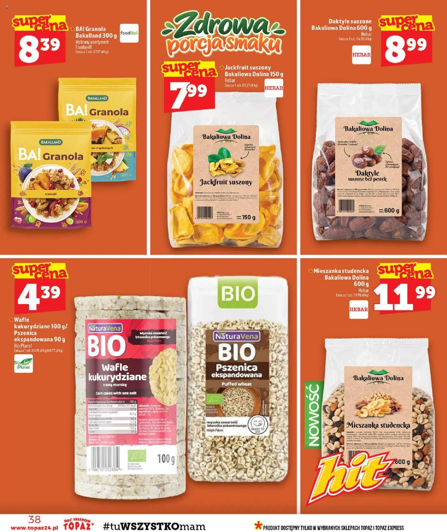 Topaz gazetka od 24.09.2026 | Strona: 38 | Produkty: Daktyle, Wafle, Wafle kukurydziane, Granola
