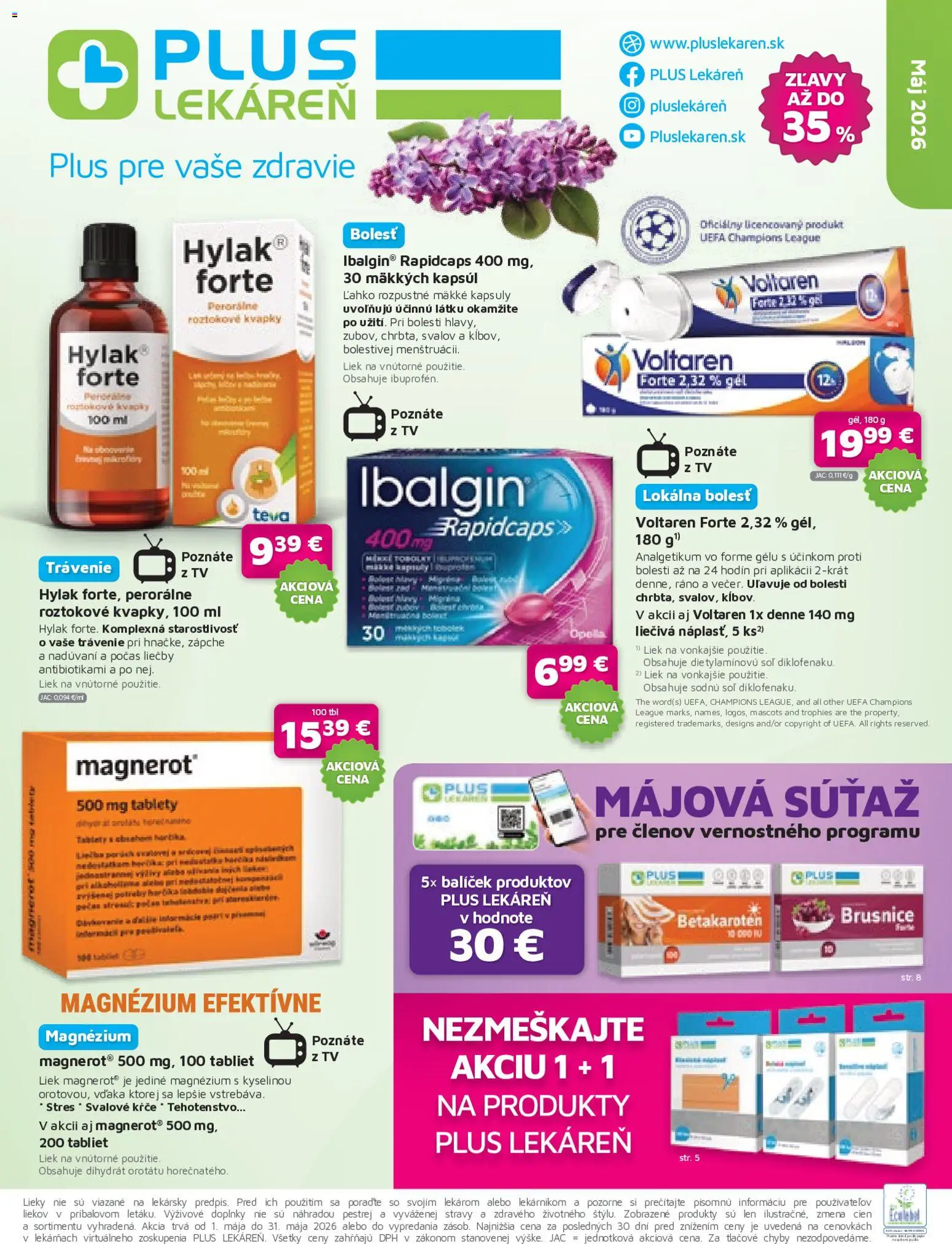 Nové Plus lekáreň akcie – leták je platný od 01.05.2026 | Strana: 1 | Produkty: Tv, Magnerot, Soľ
