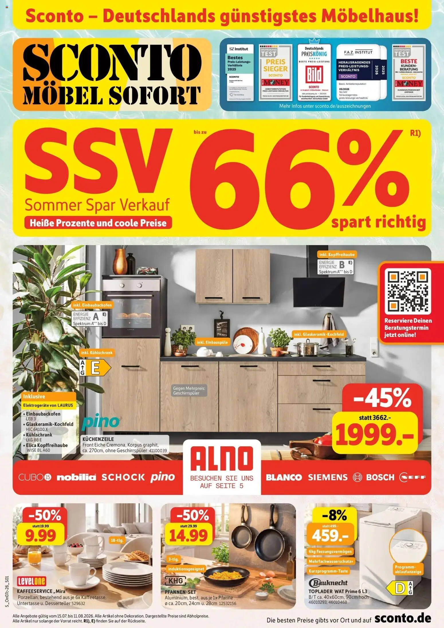 Sconto Küchenspezial Großpösna – gültig ab 15.07.2026 | Seite: 1 | Produkte: Geschirrspüler, Küchenzeile, Kühlschrank, Toplader