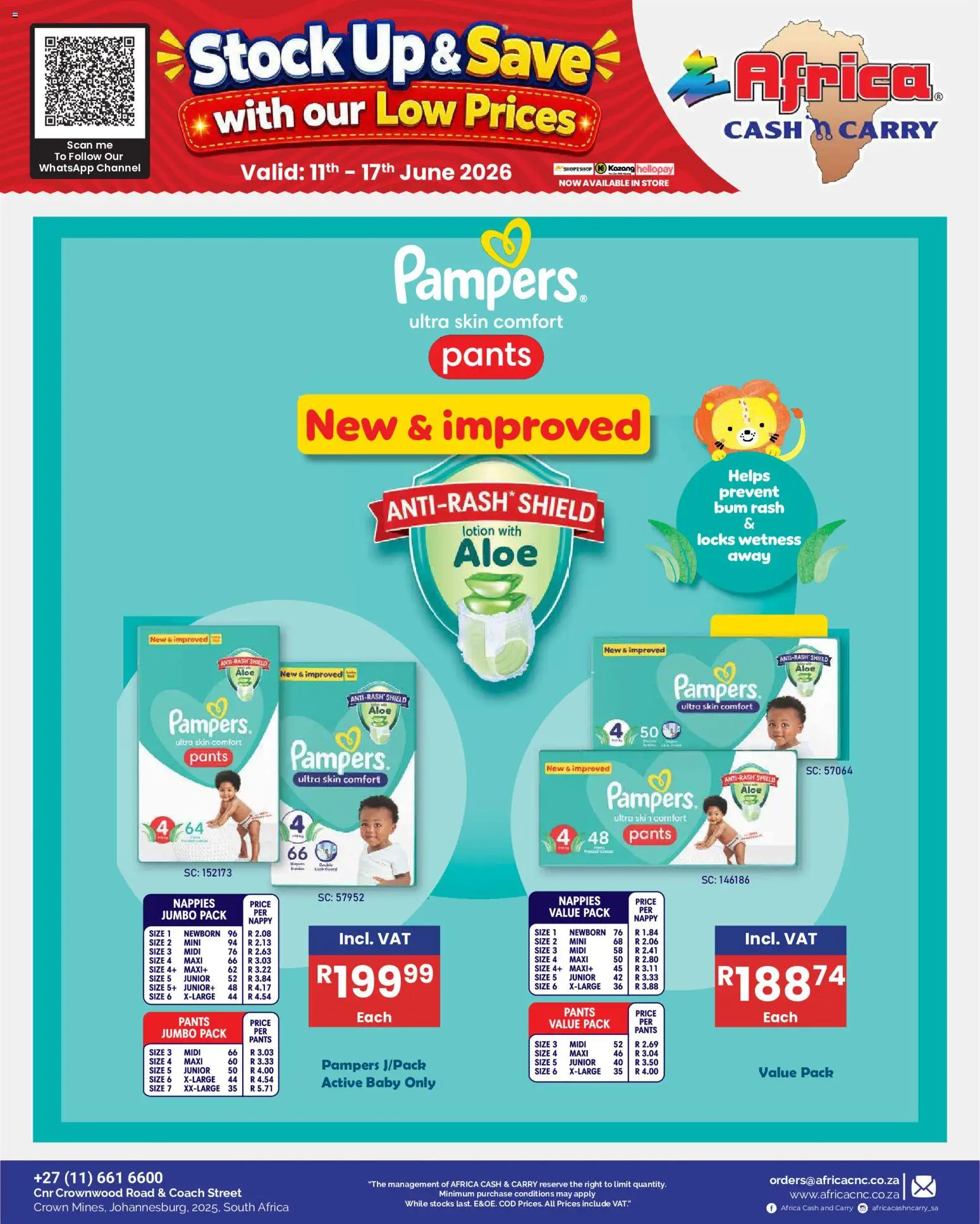 New Africa Cash & Carry catalogue – valid from 11.06.2026 | Page: 63 | Products: Pants, Stock, Nappies, Lotion