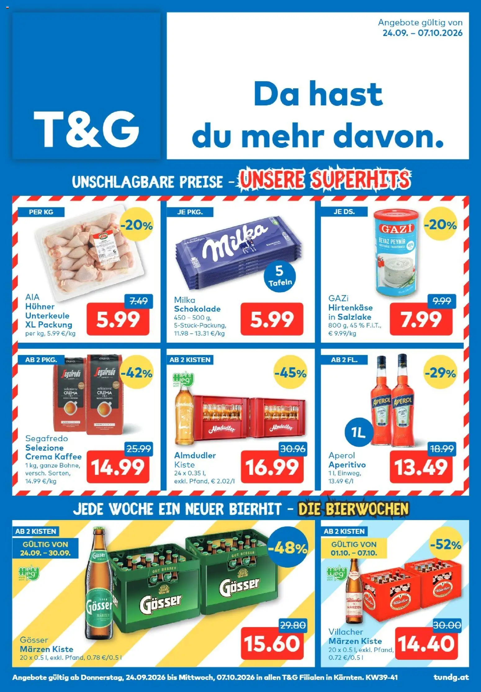T&G Kärnten gültig ab 24.09.2026 | Seite: 1 | Produkte: Aperol, Kaffee, Schokolade