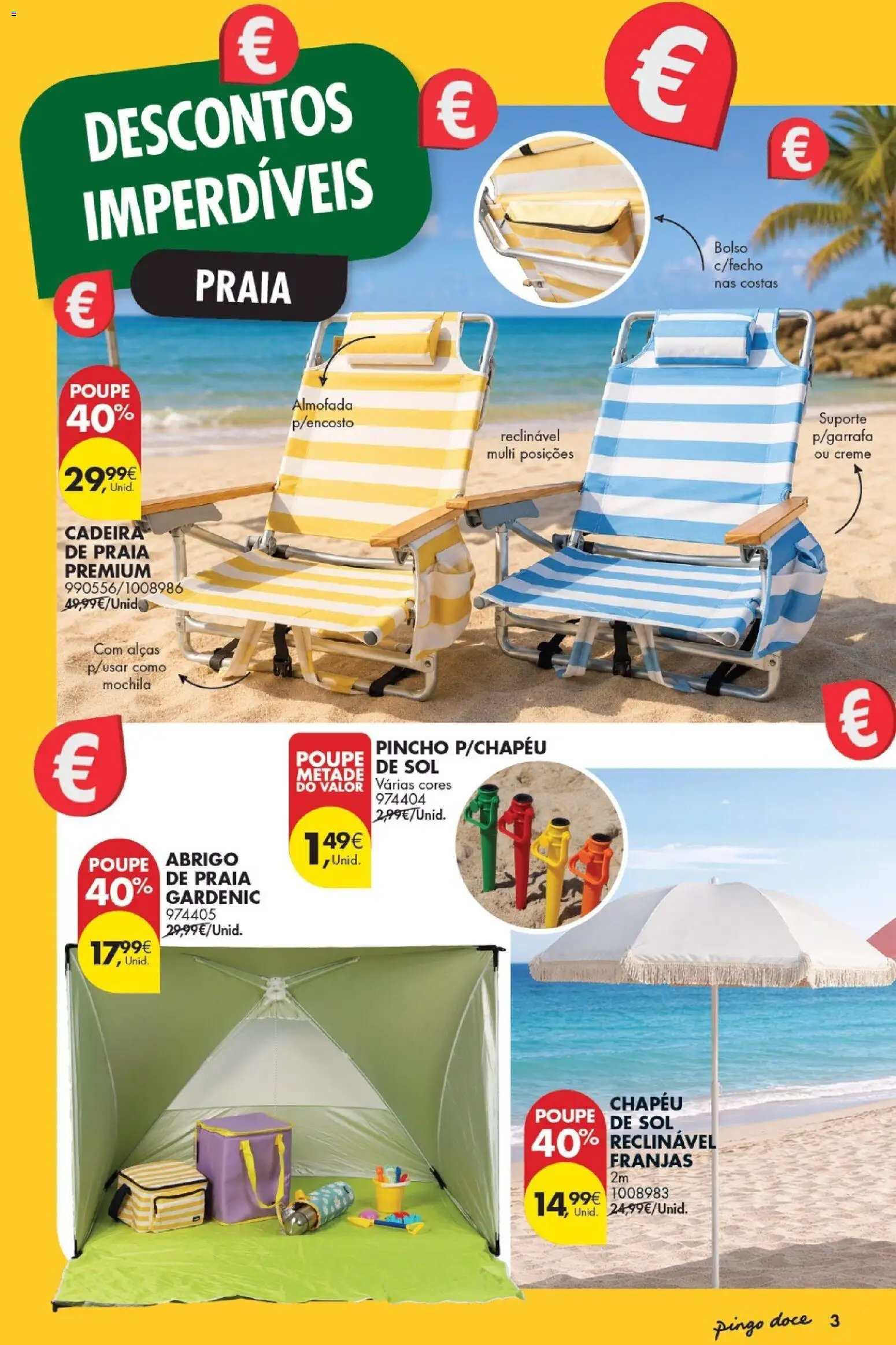 Pingo Doce Bazar Grandes Oportunidades │ válido de 21/07/2026 | Página: 3 | Produtos: Mochila, Chapéu, Cadeira de praia, Creme