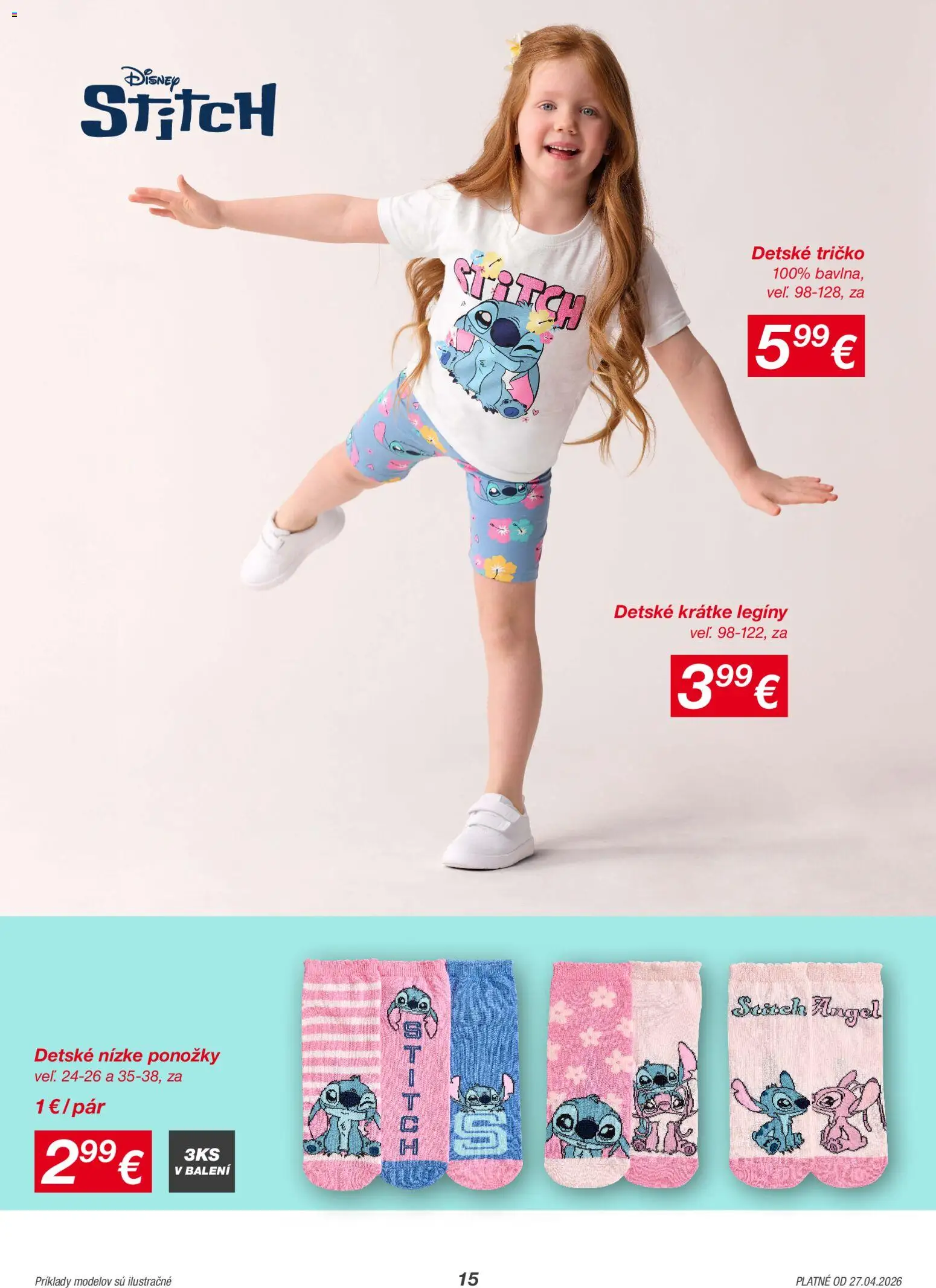 Nové Kik akcie – leták je platný od 27.04.2026 | Strana: 15 | Produkty: Tričko, Ponožky, Legíny