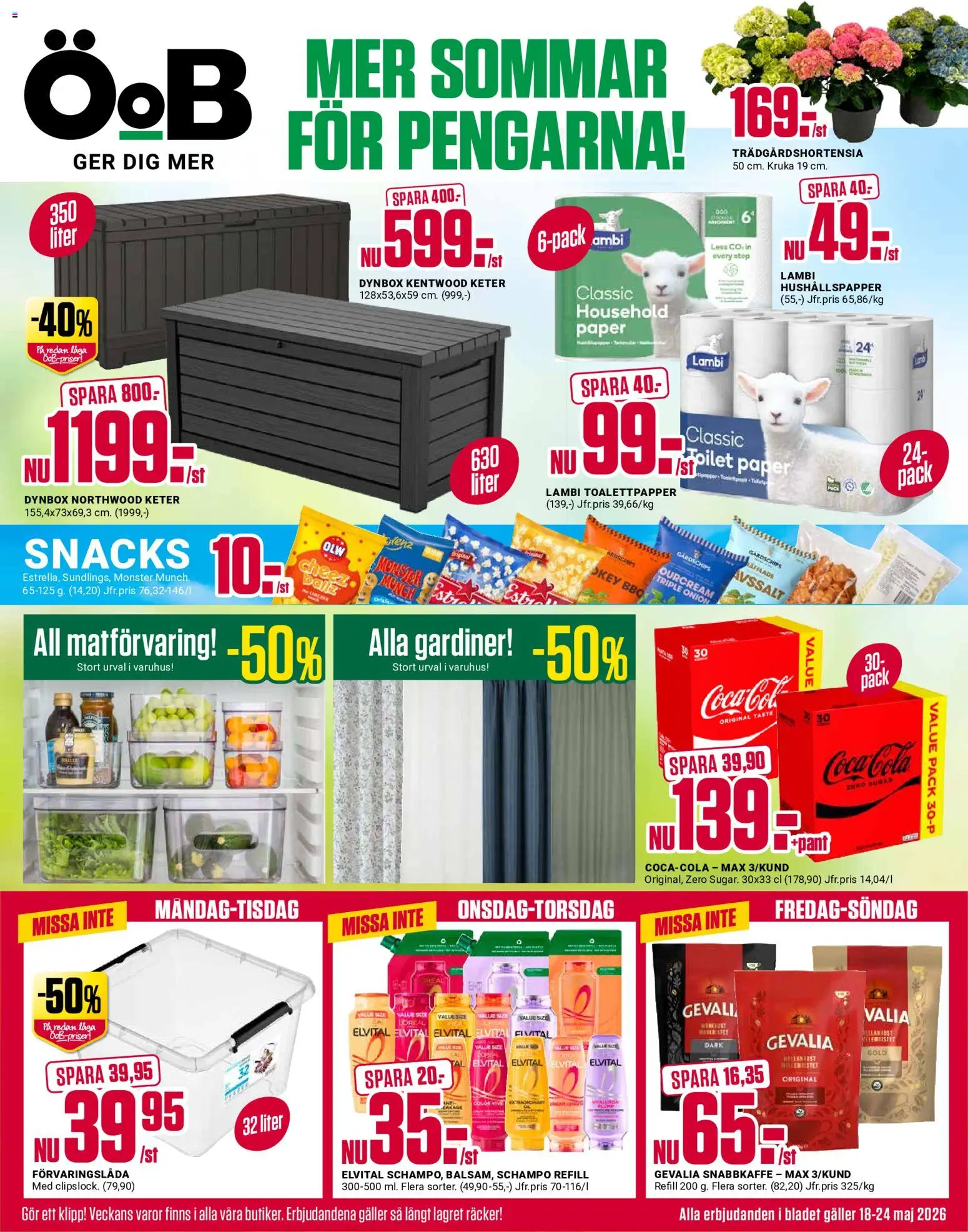 ÖoB reklamblad aktuell från 18.05.2026 | Sida: 1 | Produkter: Schampo, Toalettpapper, Galler, Kruka