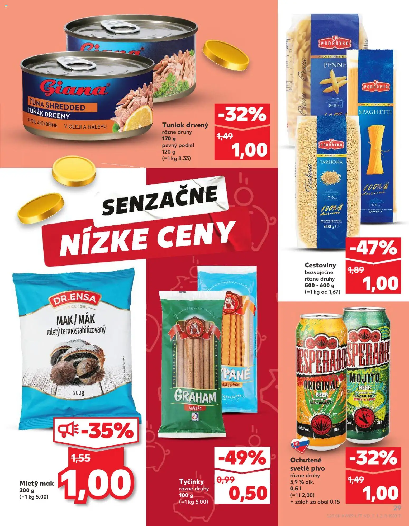 Nové Kaufland akcie – leták je platný od 26.02.2026 | Strana: 29 | Produkty: Pivo, Tuniak, Mak, Tarhoňa