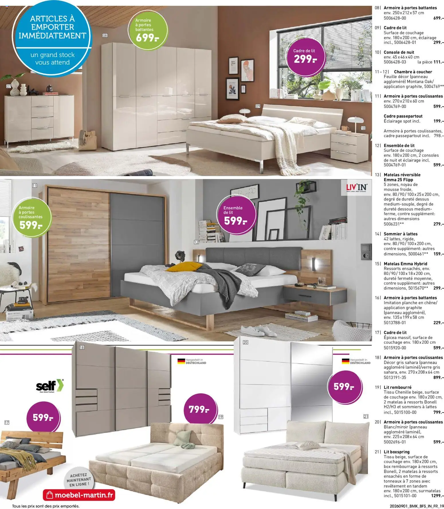 {H1} | Page: 19 | Produits: Matelas, Armoire, Éclairage, Cadre