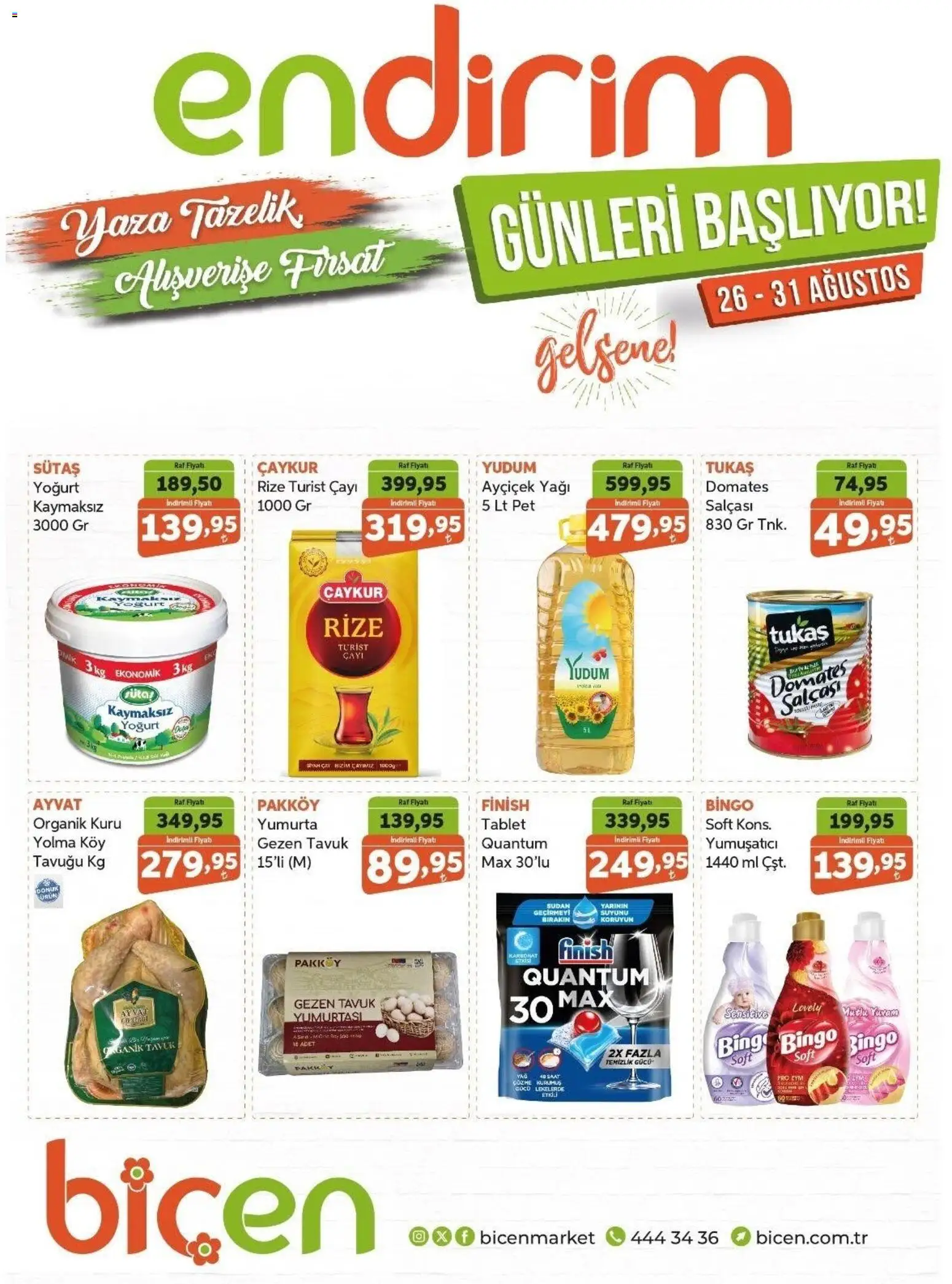 Biçen Market İndirim - 26 Ağustos 2026 tarihinden itibaren geçerlidir | Sayfa: 1 | Ürünler: Raf, Yumuşatıcı, Ayva, Yağ