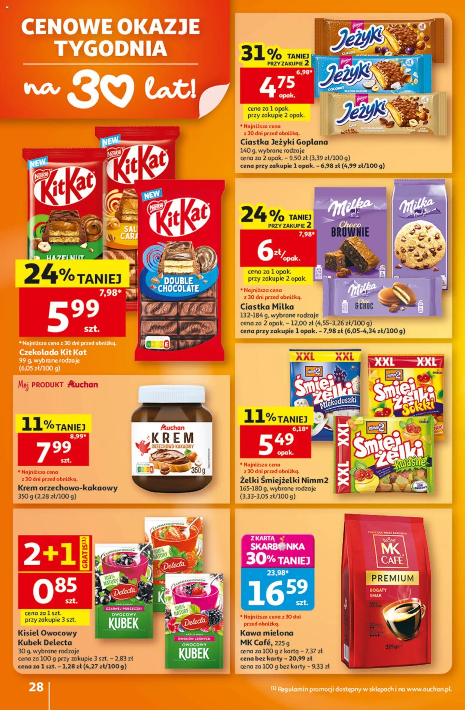 Auchan gazetka - 30 Lat Hipermarket od 06.08.2026 | Strona: 28 | Produkty: Karta, Żelki, Czekolada, Krem