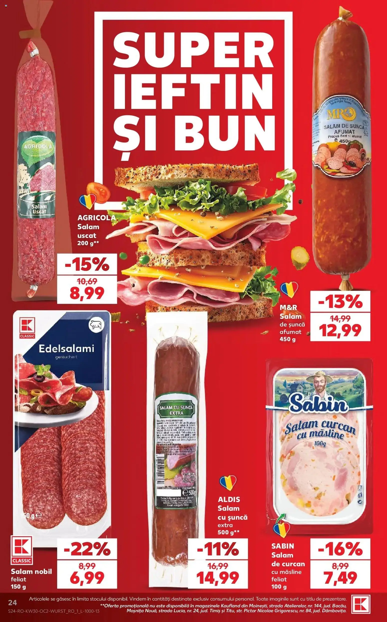 Noul catalog Kaufland – valabil de la 22.07.2026 | Pagină: 24 | Produse: Agricola, Sabin, Măsline, Salam