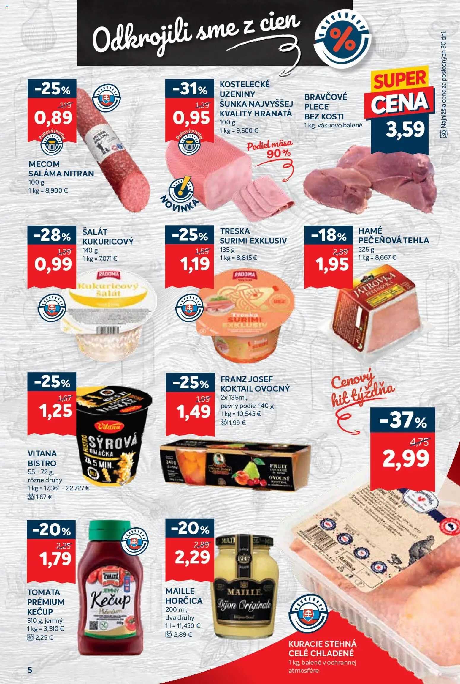 Nové Kraj akcie – leták je platný od 07.05.2026 | Strana: 9 | Produkty: Saláma, Šunka, Kečup, Med