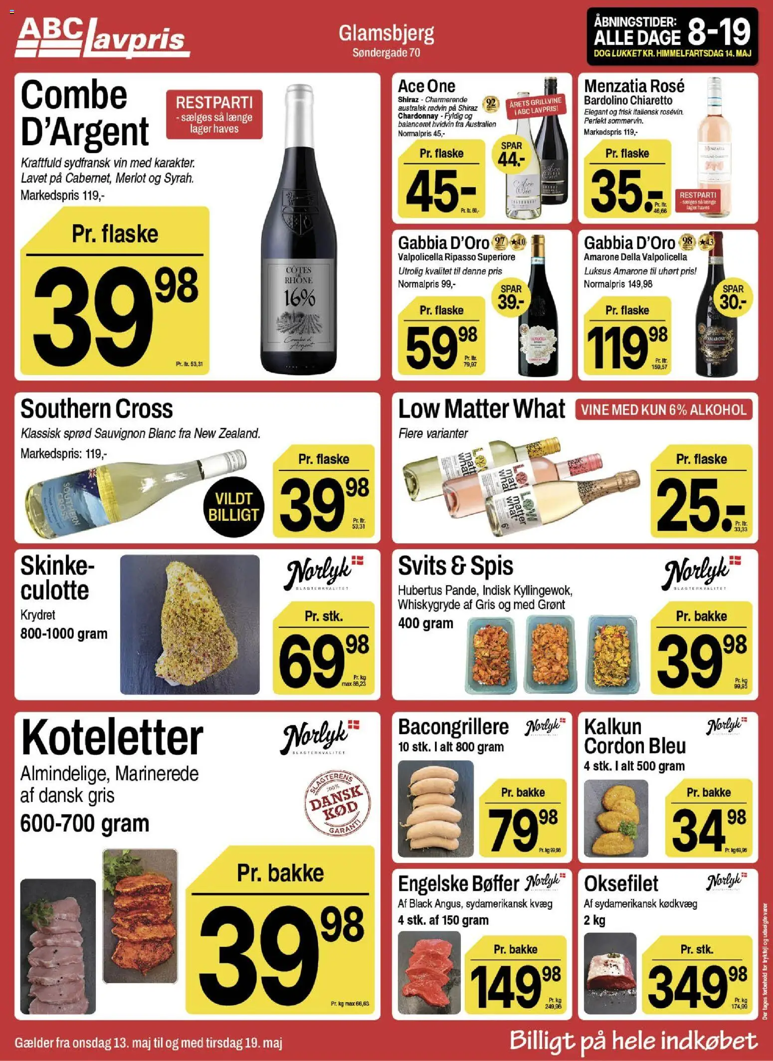 Abc Lavpris tilbudsavis – gyldig fra 13.05.2026 | Side: 6 | Produkter: Skinke, Vin, Bøffer, Koteletter
