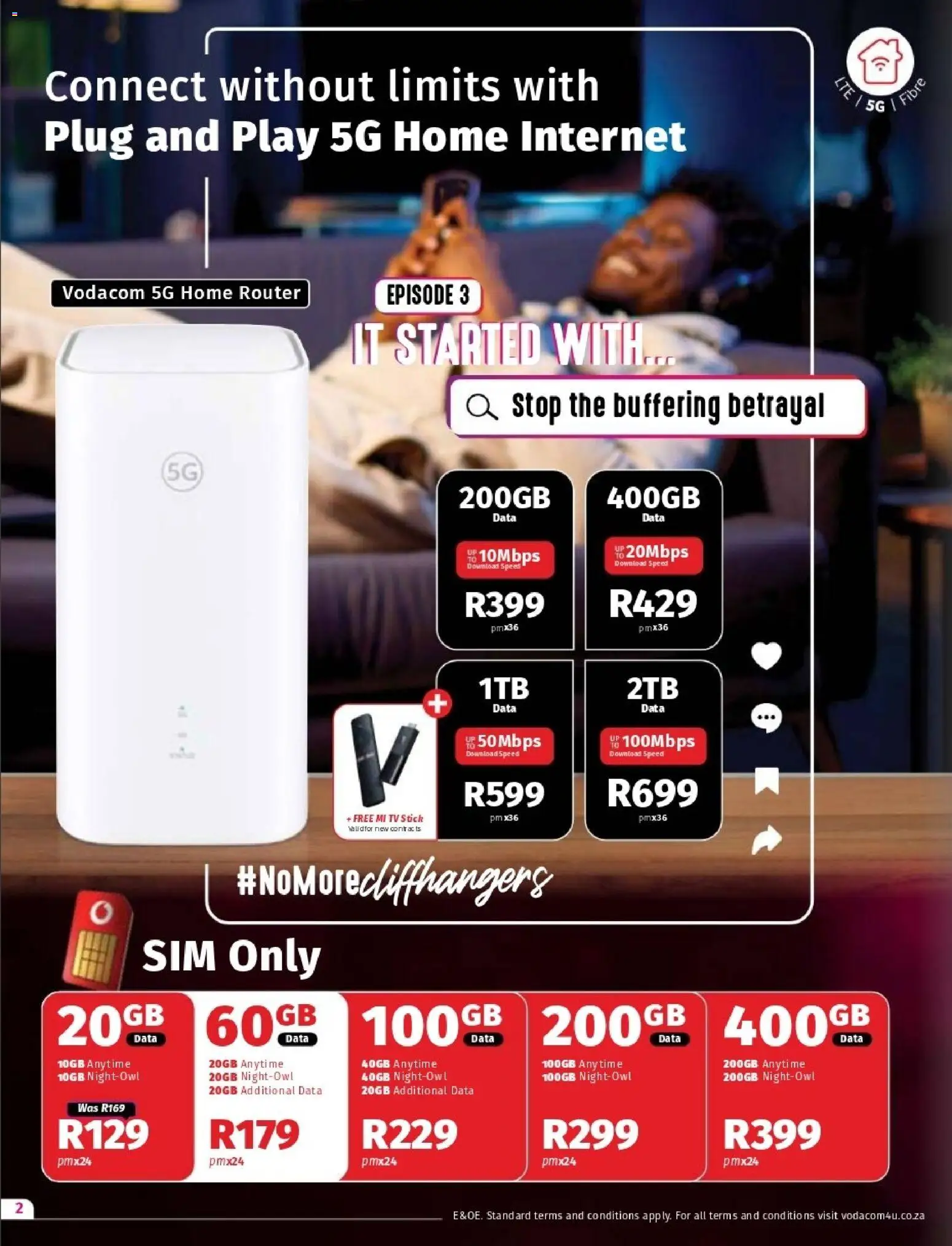 New Vodacom catalogue – valid from 09.06.2026 | Page: 2 | Products: Data, Sim, Router, TV