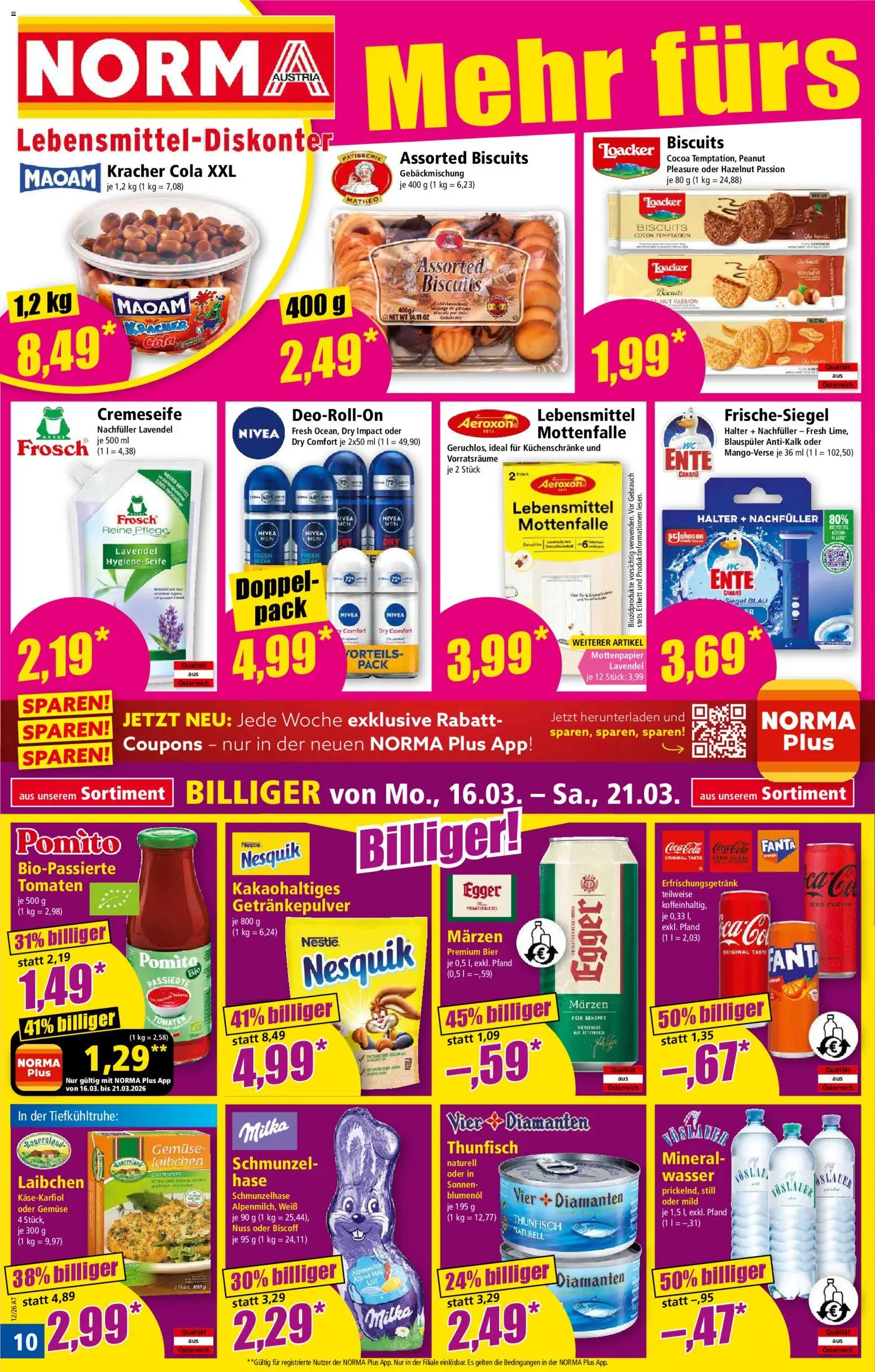 Norma Flugblatt gültig ab 16.03.2026 | Seite: 10 | Produkte: Wasser, Libacomb, Seife, Tomaten