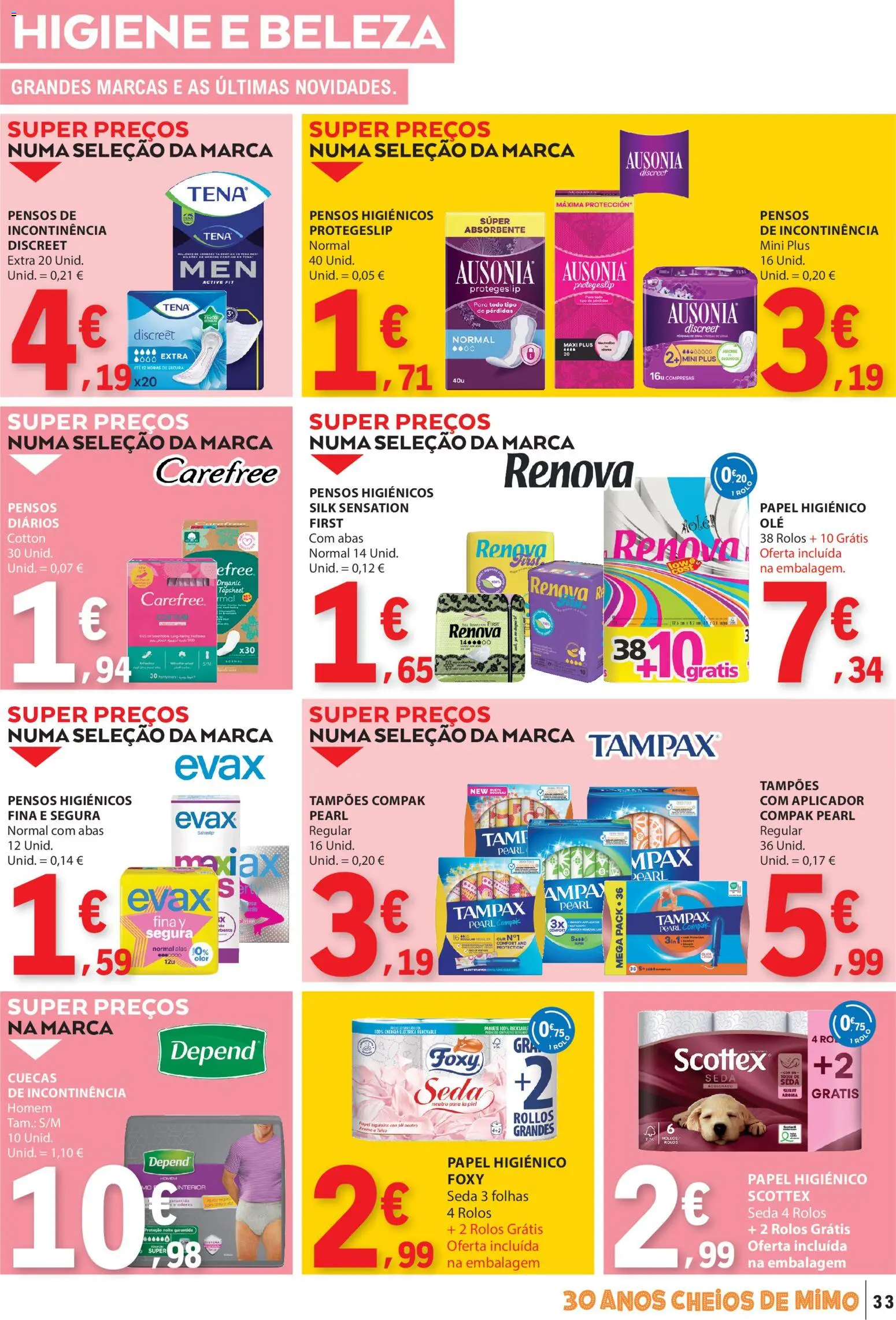 E.Leclerc folheto │ válido de 03/09/2026 | Página: 33 | Produtos: Papel higiénico, Top, Pensos higiénicos, Cuecas