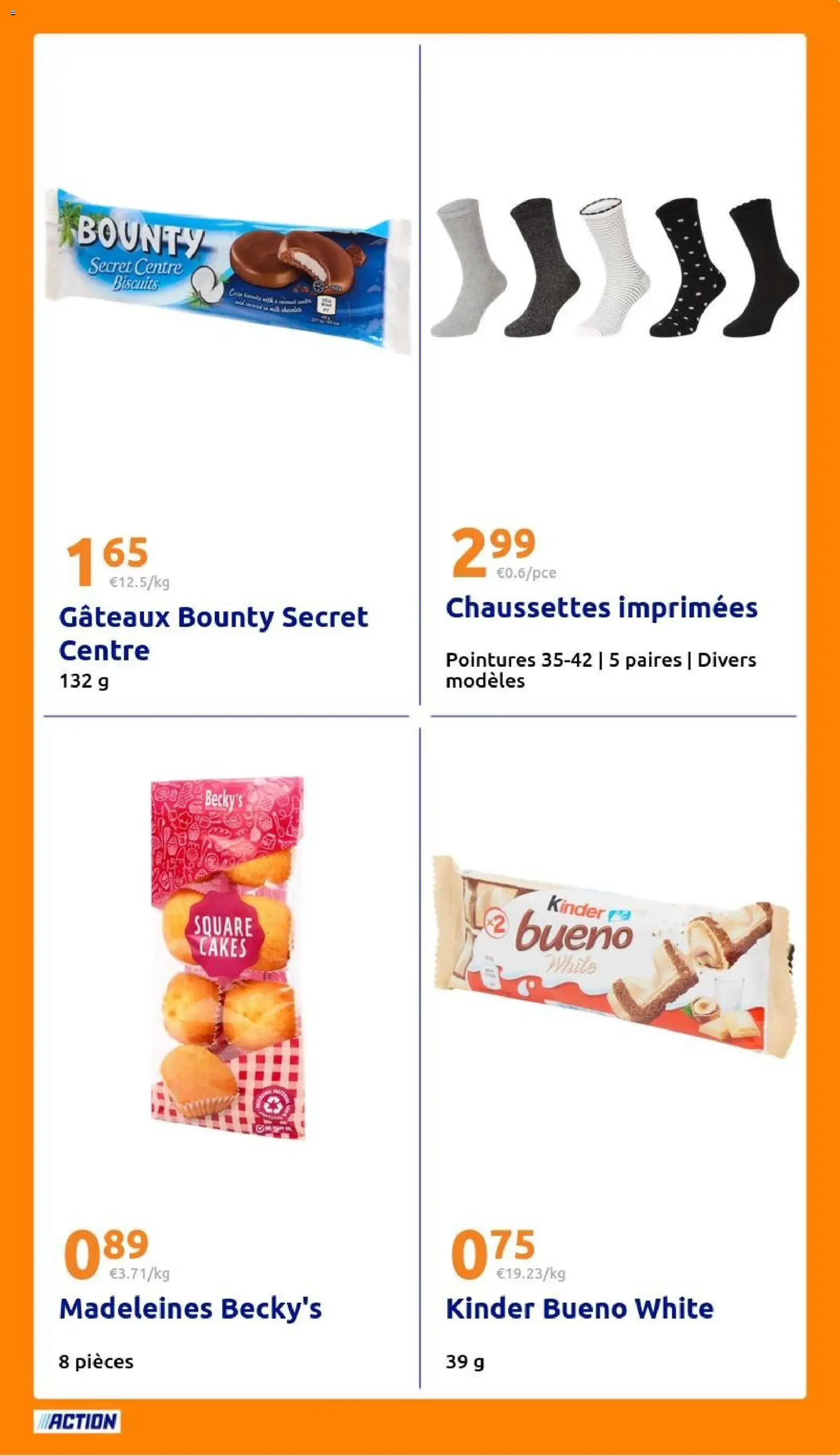 {H1} | Page: 33 | Produits: Madeleines, Kinder Bueno, Chaussettes, Biscuits