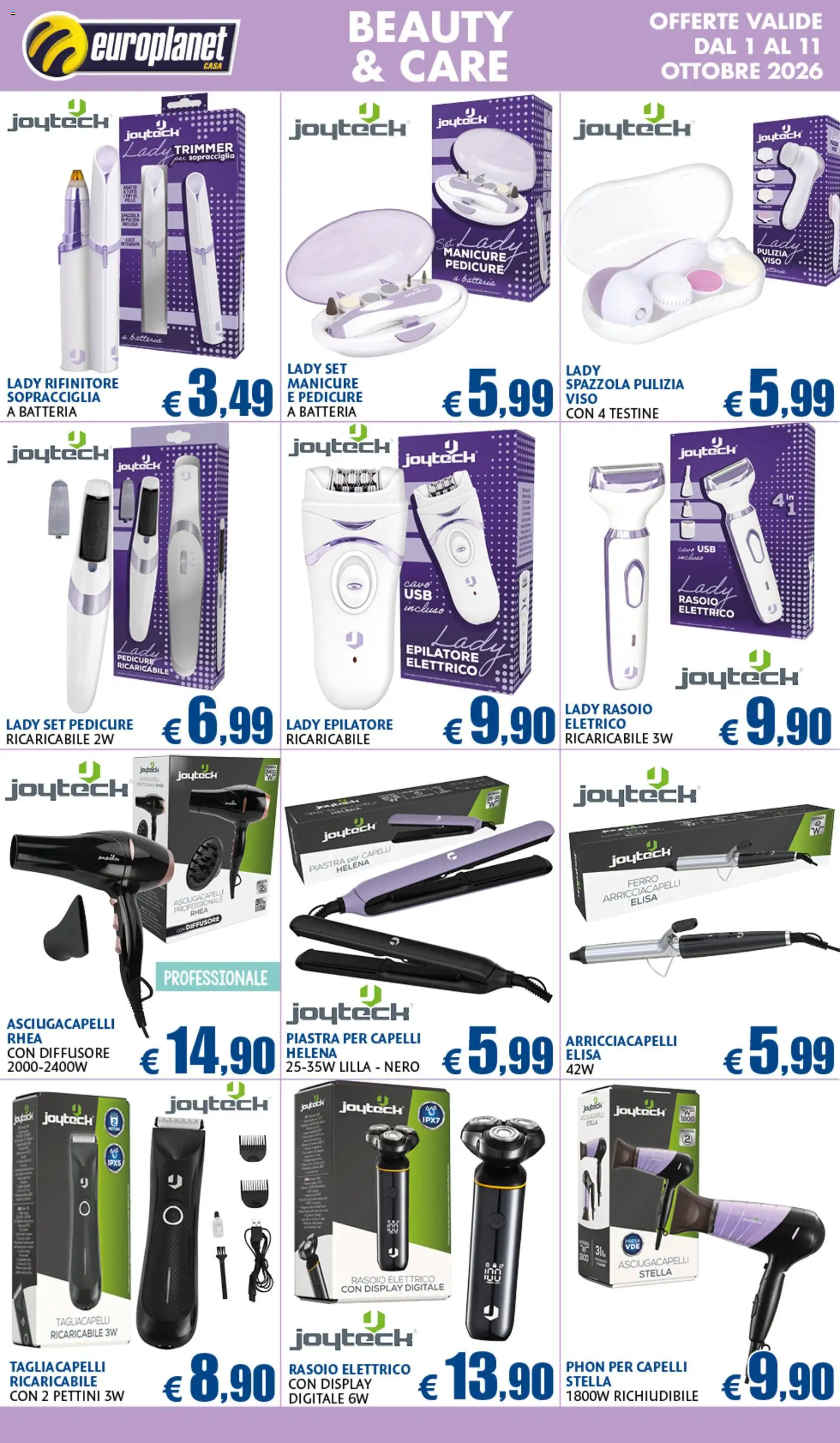 Volantino Europlanet Casa del 01/10/2026 | Pagina: 13 | Prodotti: Spazzola, Rasoio, Tagliacapelli, USB