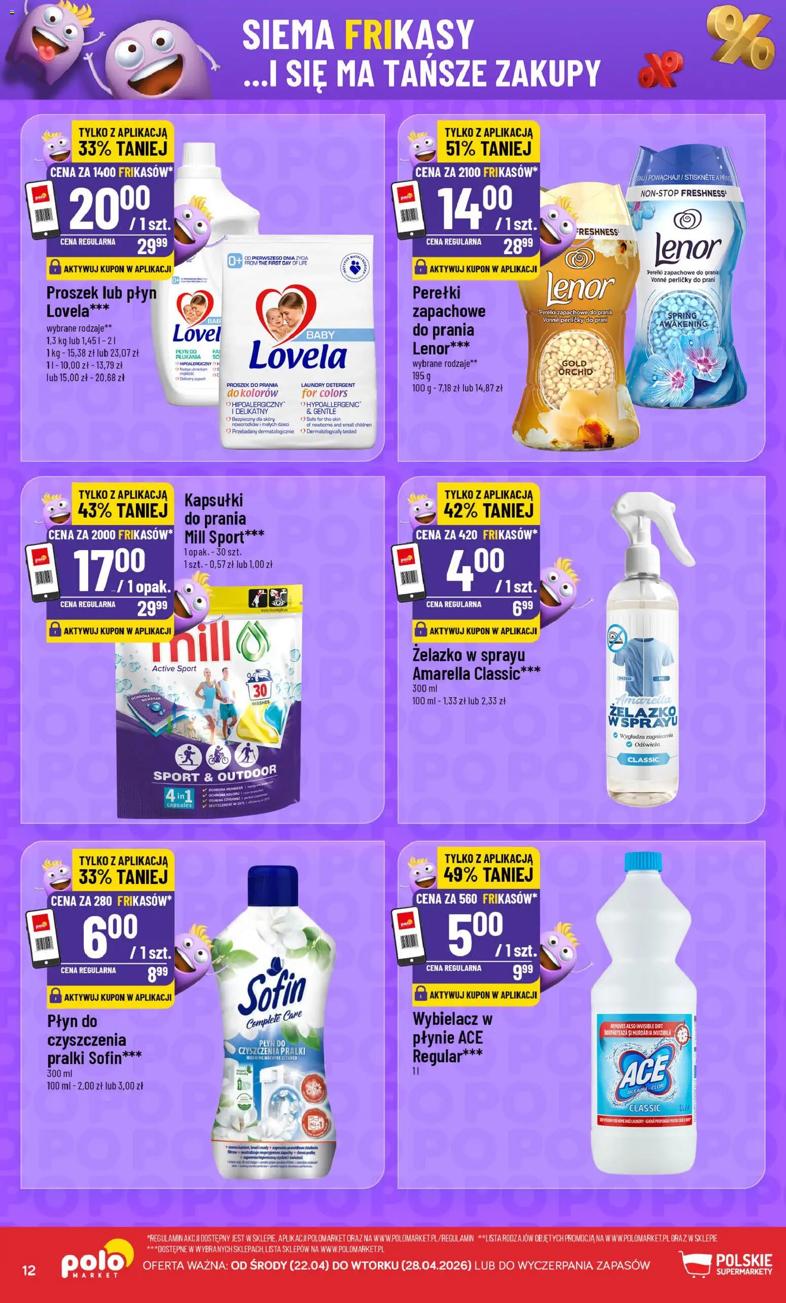 POLOmarket gazetka - Frikasowe Hity od 22.04.2026 | Strona: 12 | Produkty: Por, Proszek do prania, Lovela, Detergent