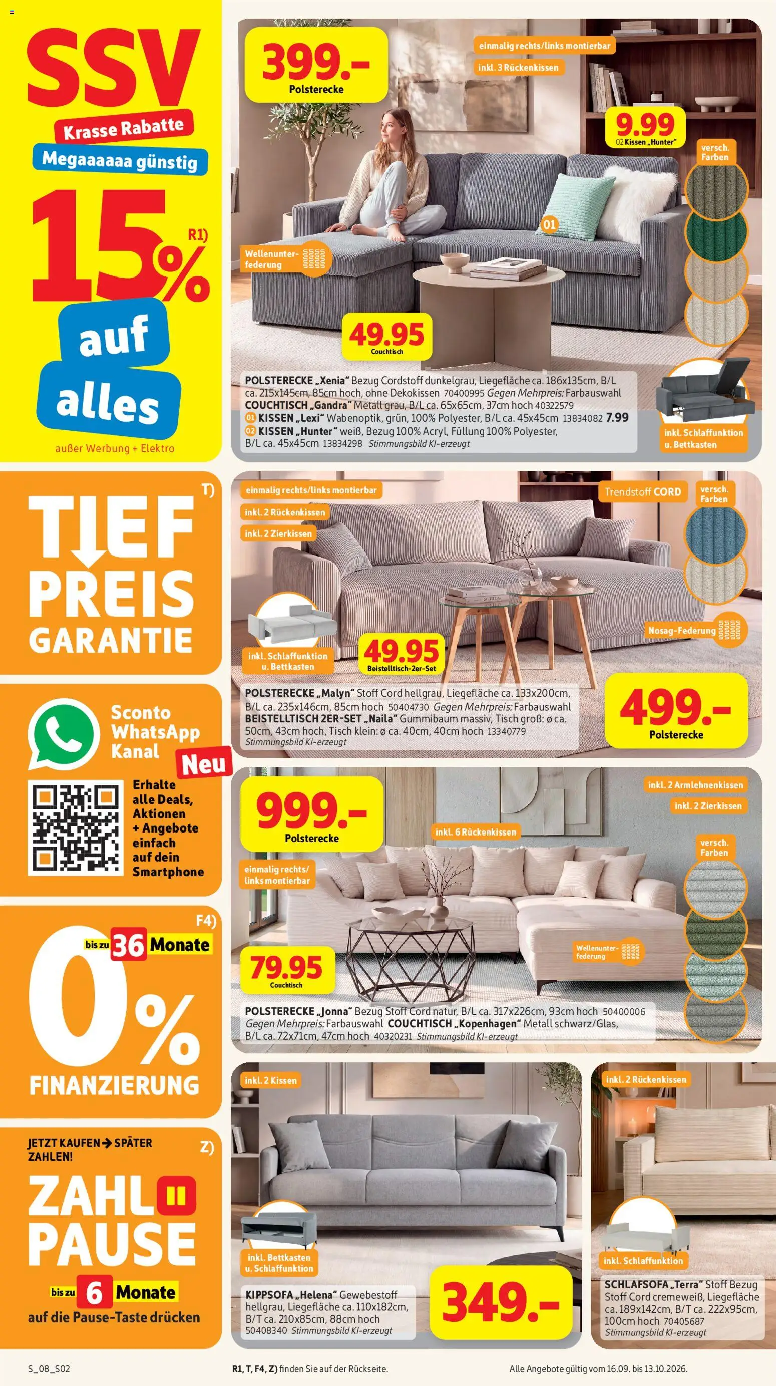 Sconto Prospekt – gültig ab 16.09.2026 | Seite: 2 | Produkte: Beistelltisch, Kissen, Tisch, Smartphone