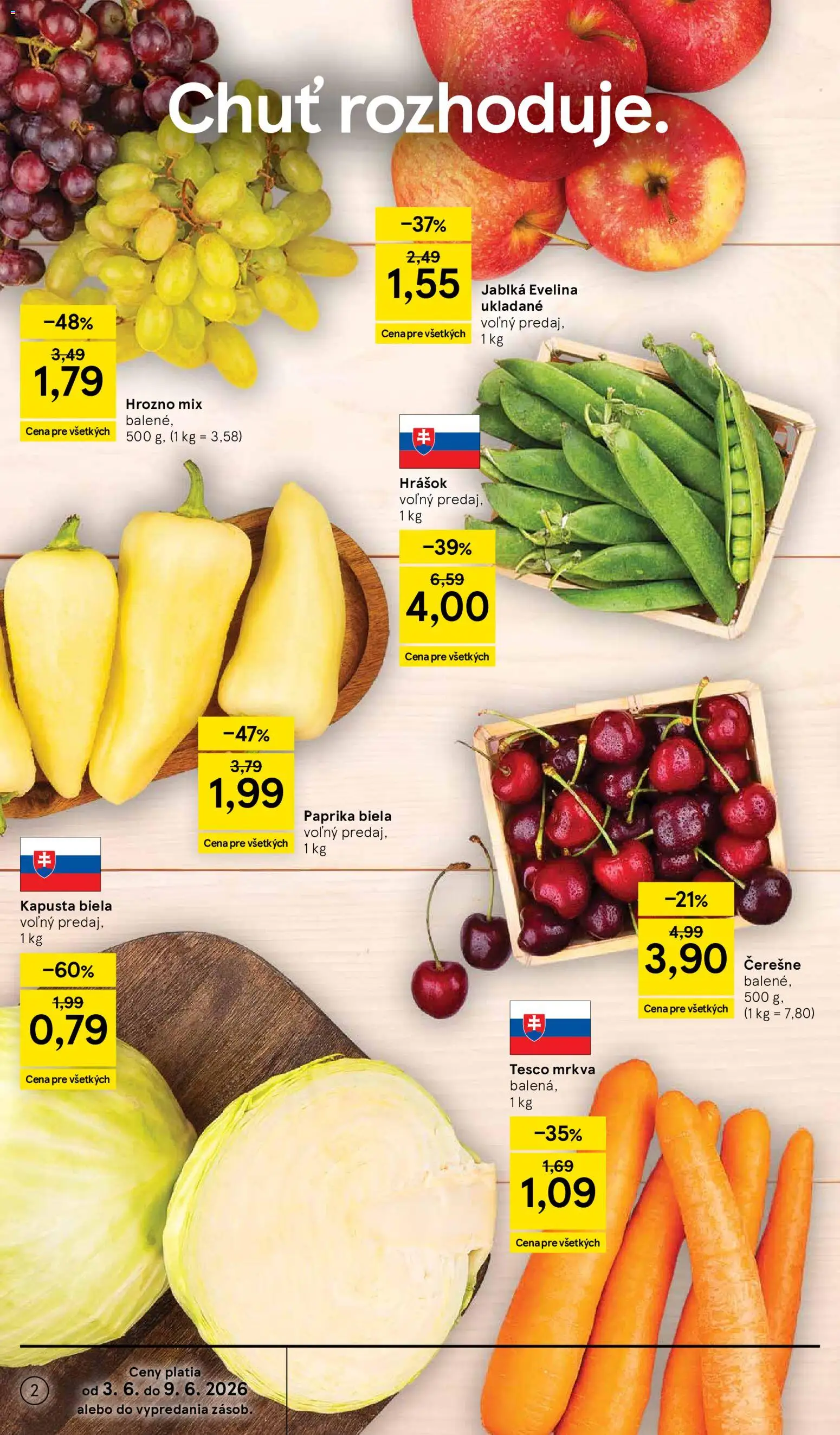 Nové Tesco akcie – leták je platný od 03.06.2026 | Strana: 2 | Produkty: Paprika, Kapusta, Jablká, Čerešne