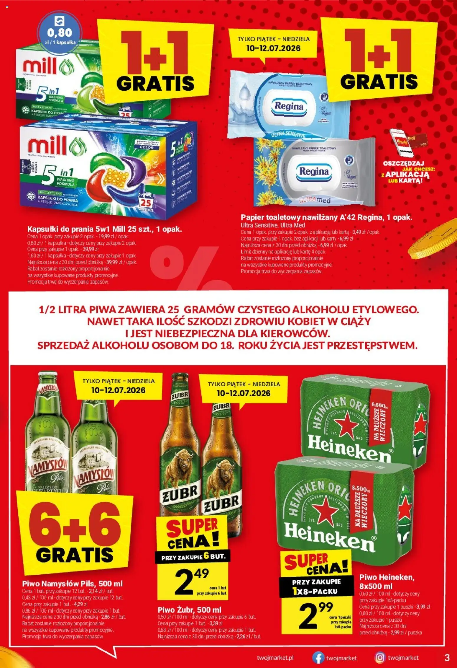 Twój Market gazetka od 08.07.2026 | Strona: 3 | Produkty: Karta, Papier toaletowy, Kapsułki do prania, Piwo