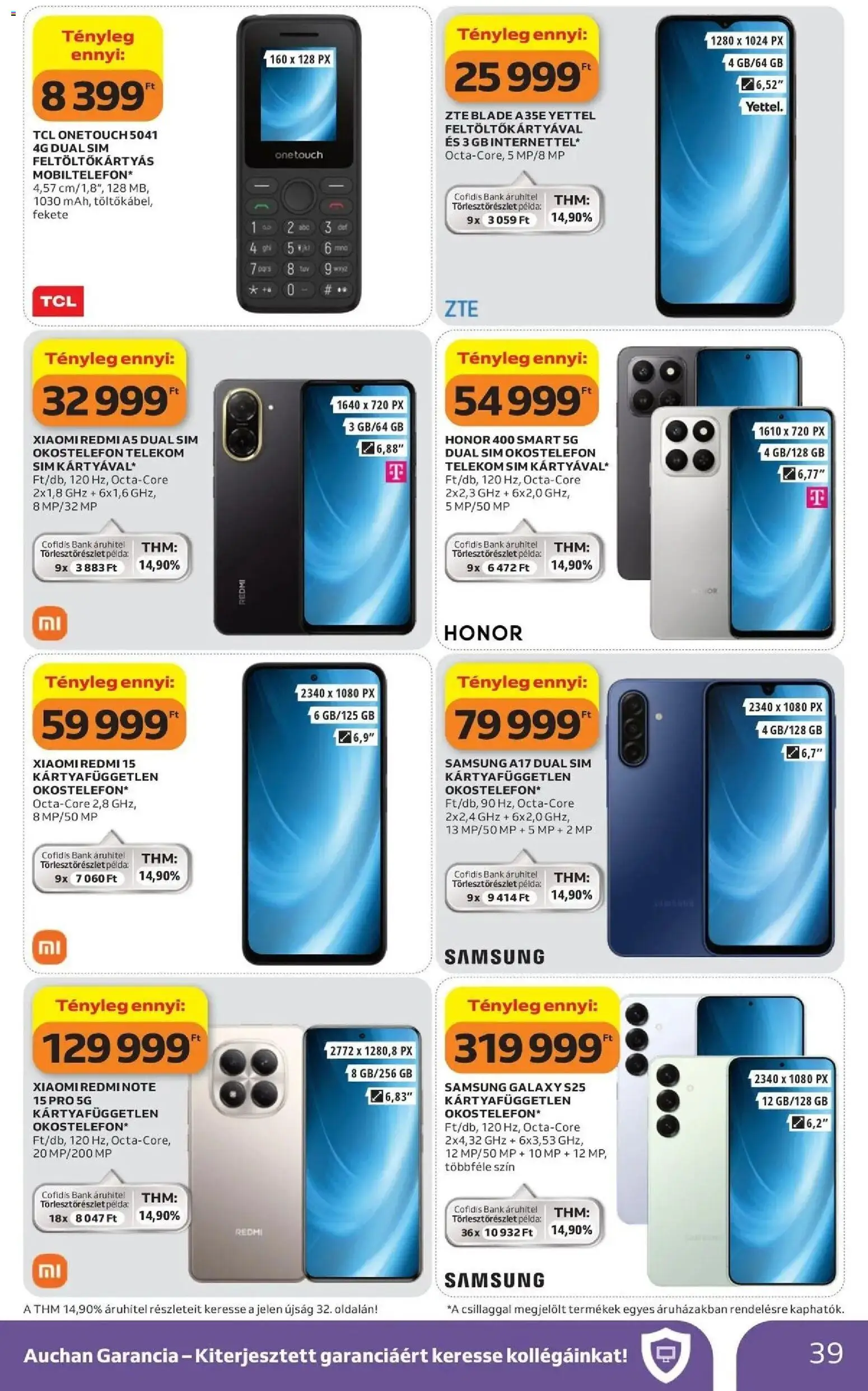 Auchan akciós ujság - amely érvényes a következő dátumtól: 09.04.2026 | Oldal: 39 | Termékek: Okostelefon, Xiaomi, Samsung