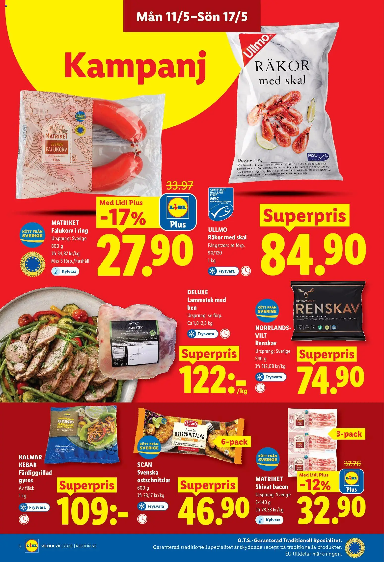 Lidl reklamblad aktuell från 11.05.2026 | Sida: 6 | Produkter: Bacon, Falukorv, Ring, Fläsk