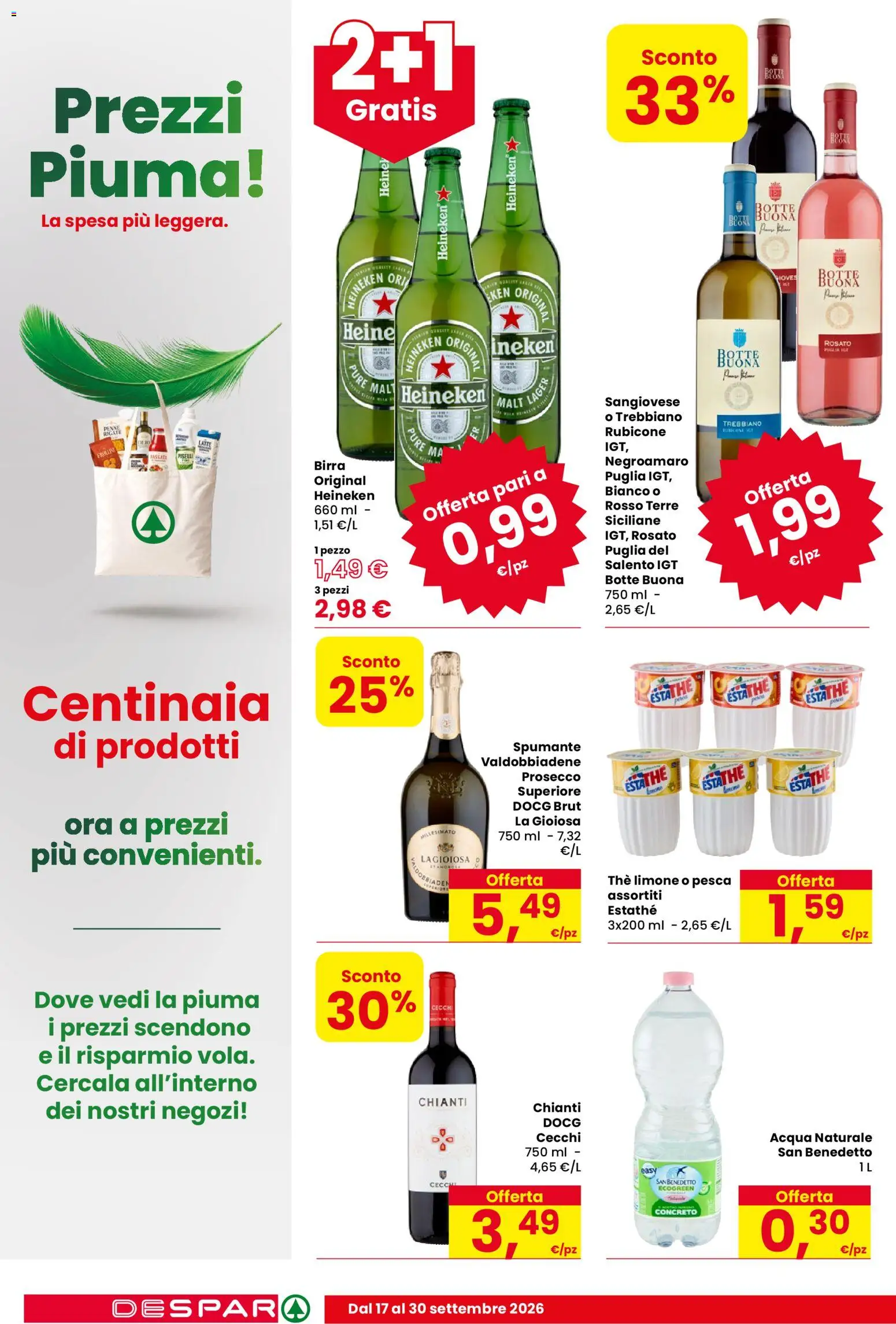 Volantino Despar del 17/09/2026 | Pagina: 18 | Prodotti: Prosecco, Acqua, Acqua naturale, Heineken