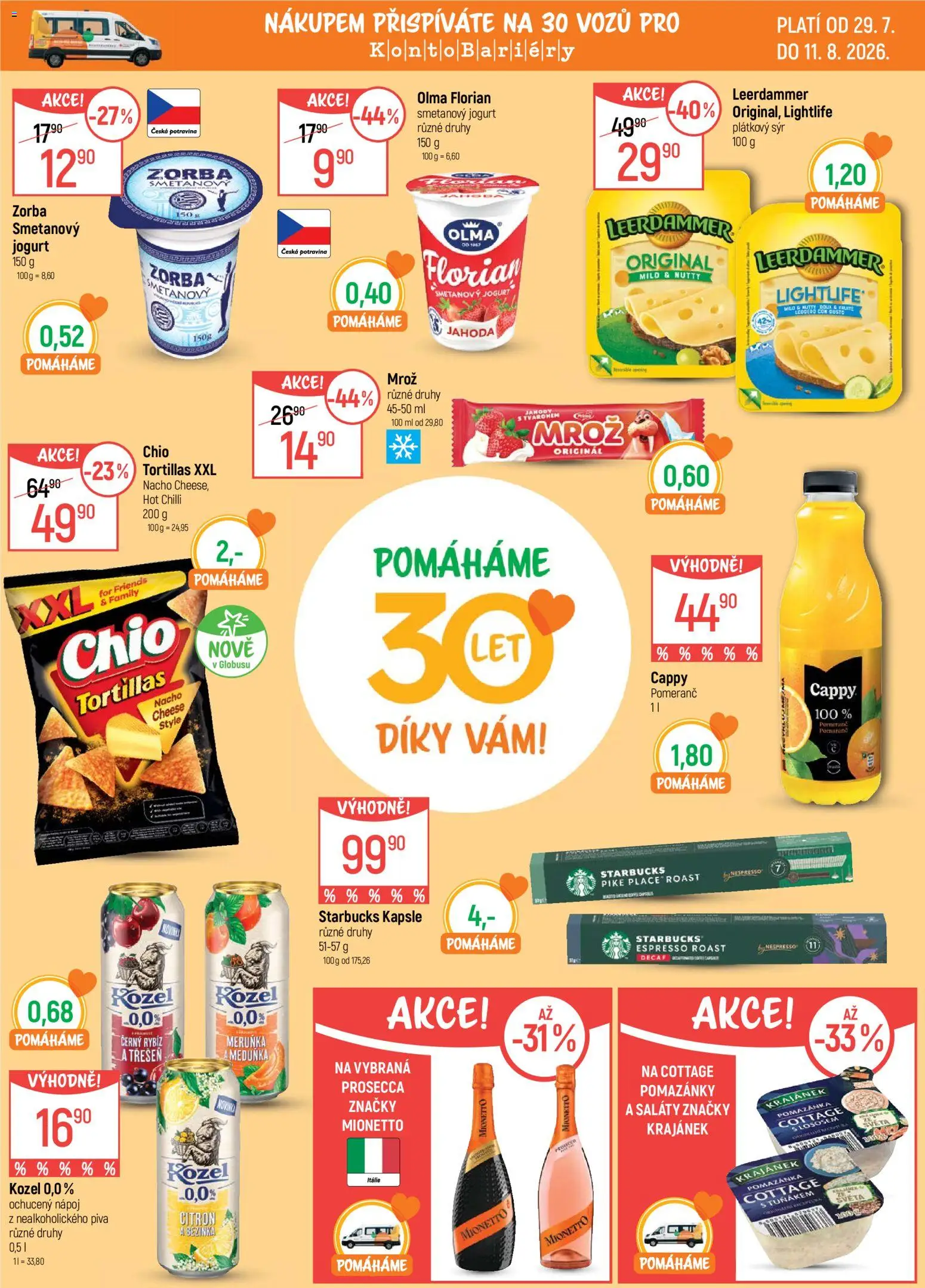 Globus leták - Pomáháme 30 let od 29.07.2026 | Strana: 1 | Produkty: Jogurt, Mionetto, Chilli, Cottage