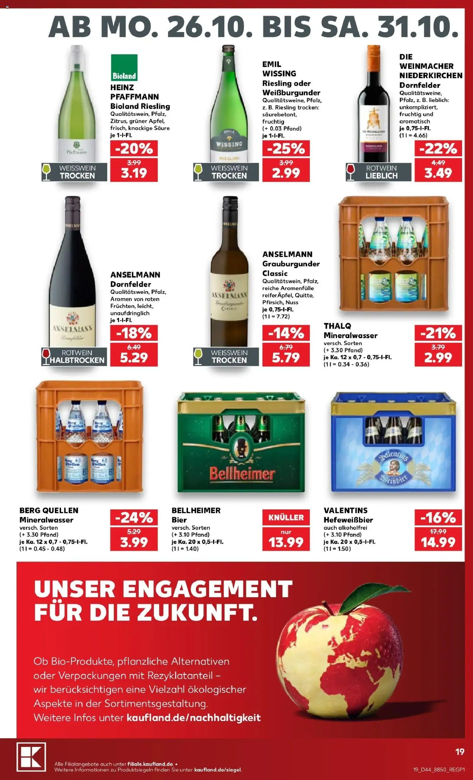 Prospekt Kaufland ab 26.10.2026 » Angebote Online zum Blättern | Seite: 23 | Produkte: Weißwein, Rotwein, Mineralwasser