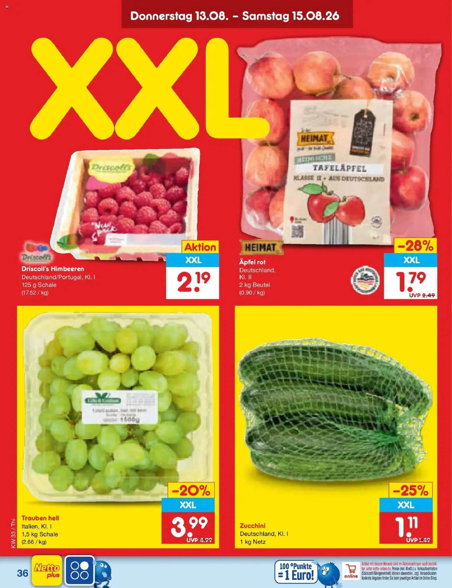 Netto Marken-Discount Prospekt Pirna (ab 10.08.2026) » Angebote | Seite: 50 | Produkte: Himbeeren, Trauben, Äpfel, Zucchini