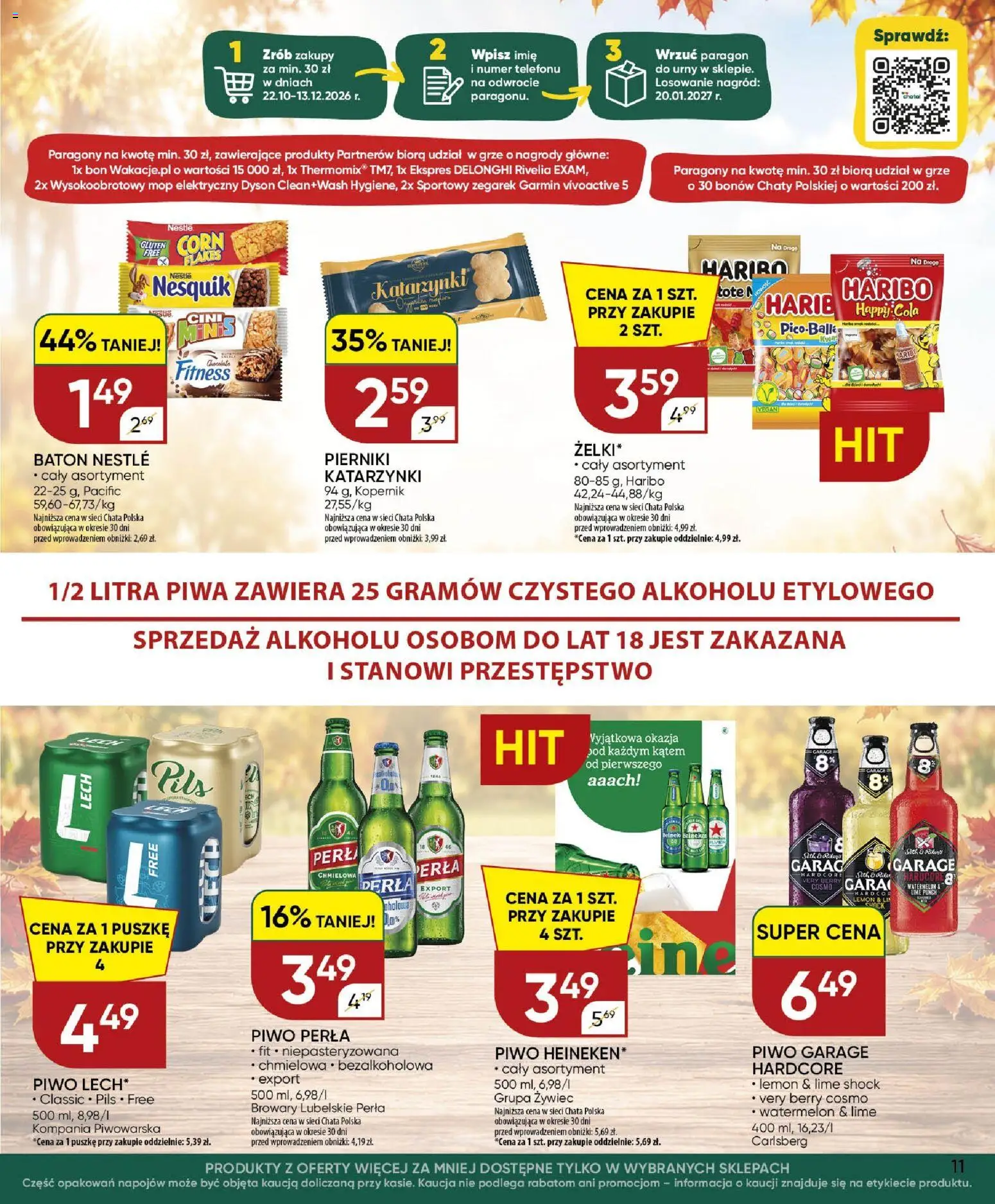 Chata Polska gazetka od 22.10.2026 | Strona: 11 | Produkty: Piwo Garage, Piwo perła, Baton, Mop