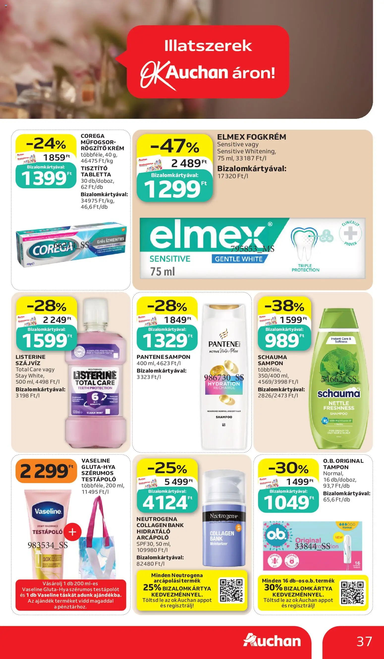 Auchan akciós ujság - amely érvényes a következő dátumtól: 2026.06.11. | Oldal: 37 | Termékek: Sampon, Testápoló, Fogkrém, Szájvíz