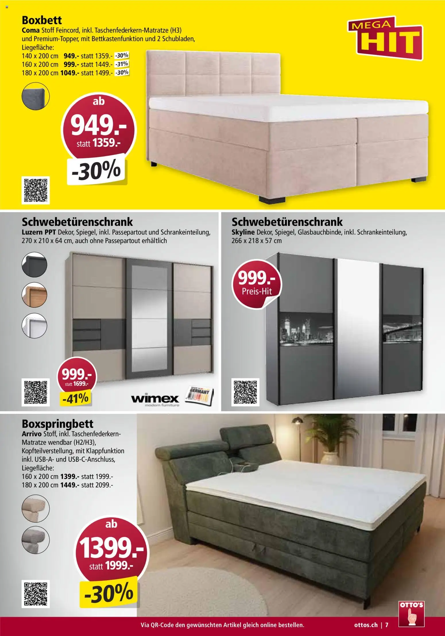 Otto's Aktionen Möbelflyer – gültig ab 01.09.2026 | Seite: 7 | Produkte: Matratze, Schwebetürenschrank, Boxspringbett