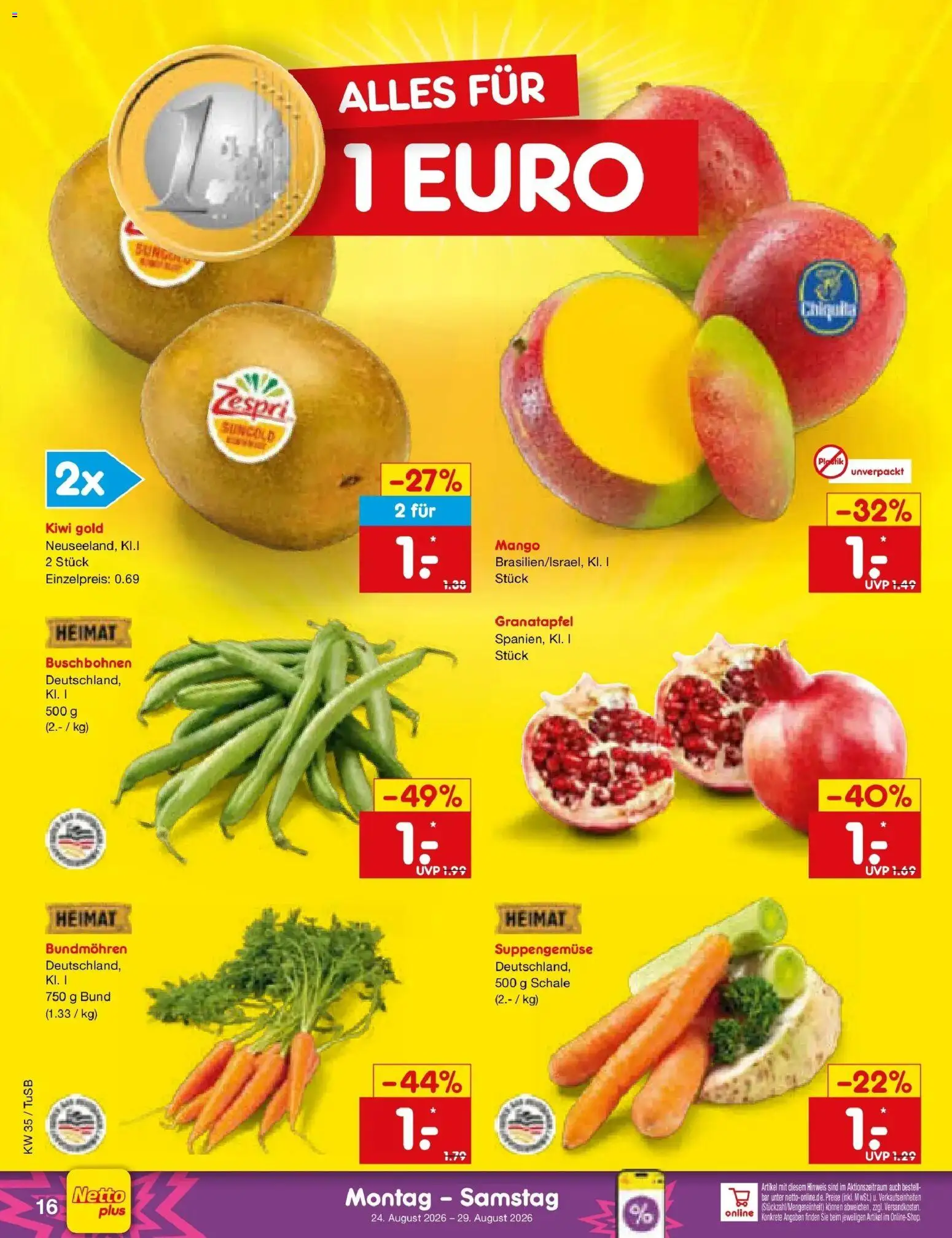 Netto Marken-Discount Prospekt Sindelfingen (ab 24.08.2026) » Angebote | Seite: 26 | Produkte: Granatapfel, Mango, Kiwi