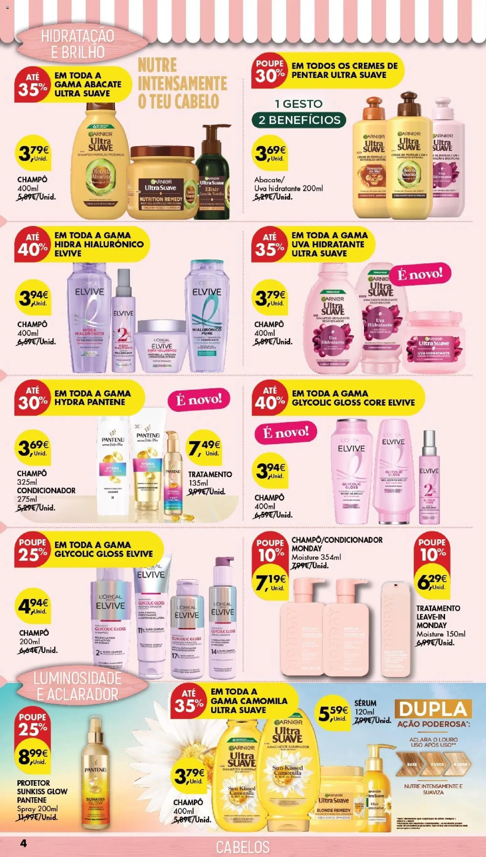 Pingo Doce folheto Especial Beleza │ válido de 21/07/2026 | Página: 4 | Produtos: Iluminador, Shampoo, Condicionador, Sérum