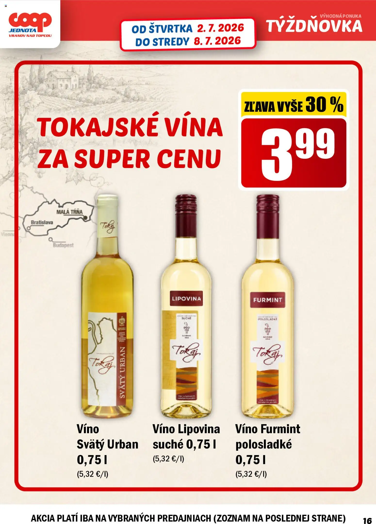 Nové COOP Jednota akcie – leták je platný od 02.07.2026 | Strana: 16 | Produkty: Víno