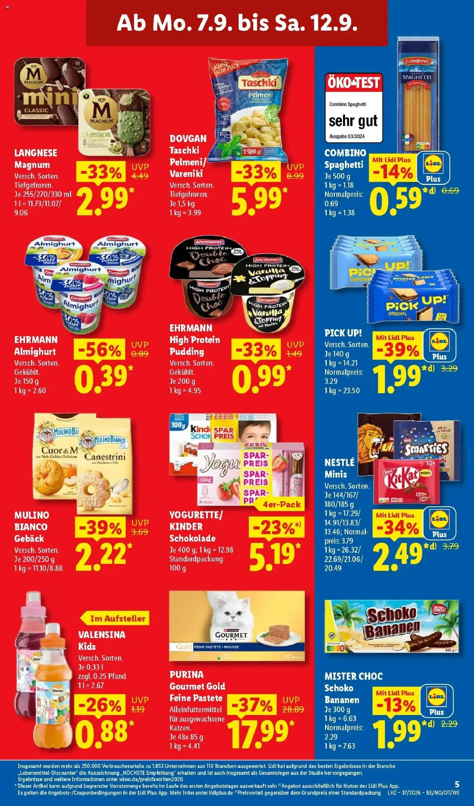 Lidl Prospekt Braunschweig (ab 07.09.2026) zum Blättern » Angebote | Seite: 15 | Produkte: Kinder schokolade, Langnese, Schokolade, Bananen